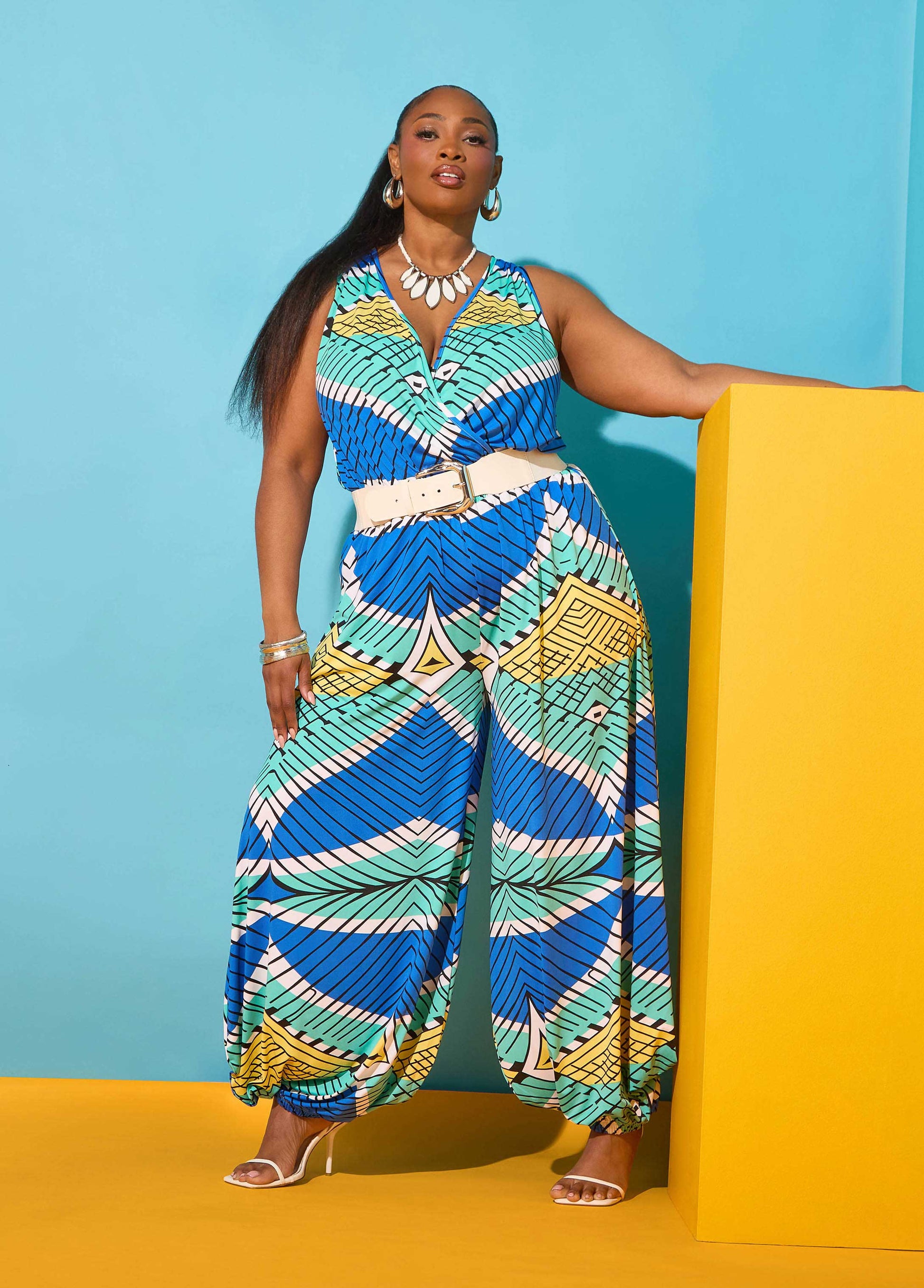 Ashley Stewart Printed Balloon Leg Jumpsuit Multi