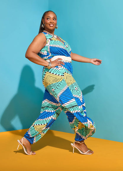 Ashley Stewart Printed Balloon Leg Jumpsuit Multi