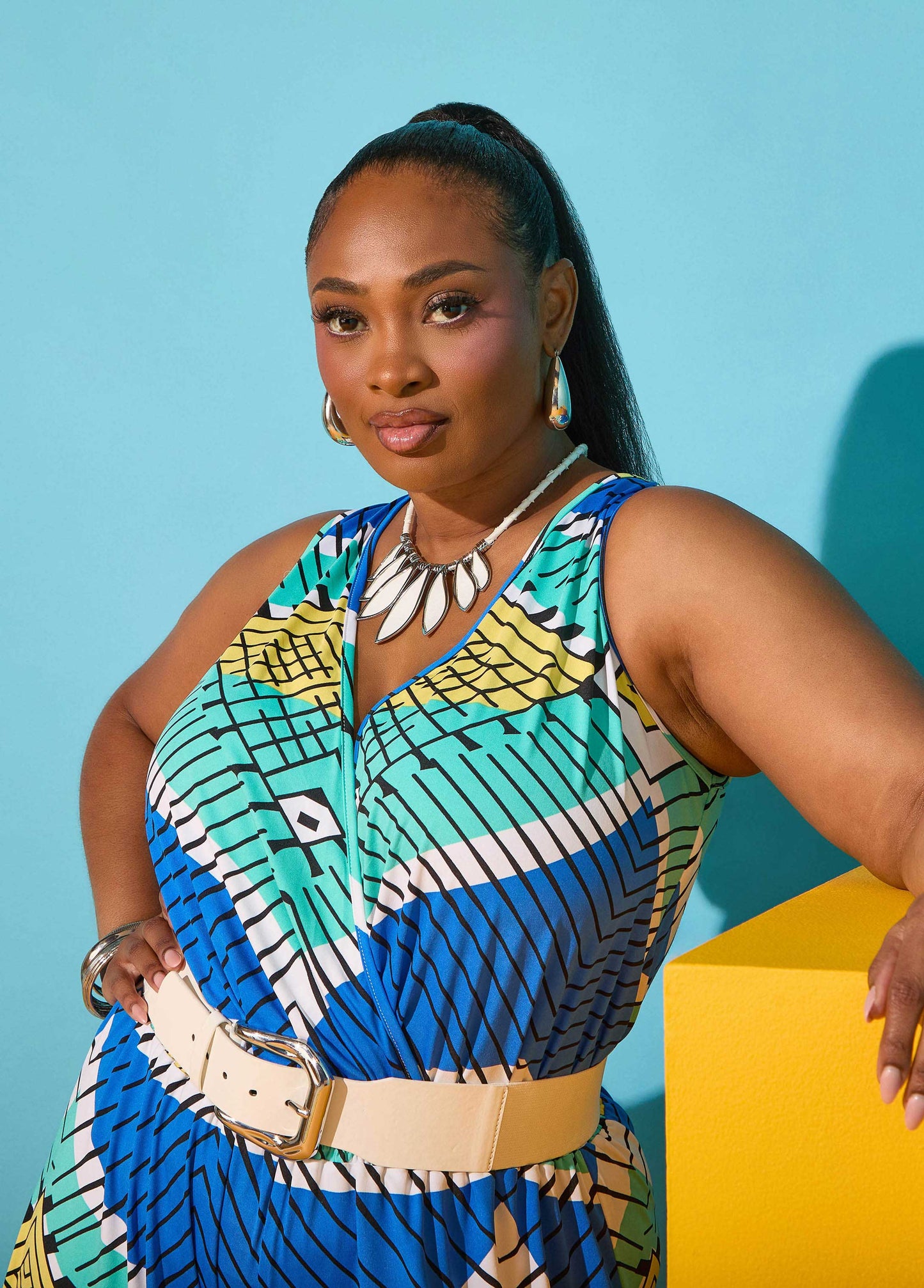 Ashley Stewart Printed Balloon Leg Jumpsuit Multi