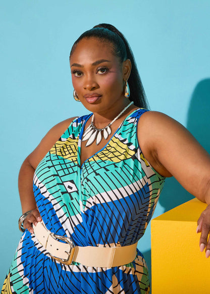 Ashley Stewart Printed Balloon Leg Jumpsuit Multi