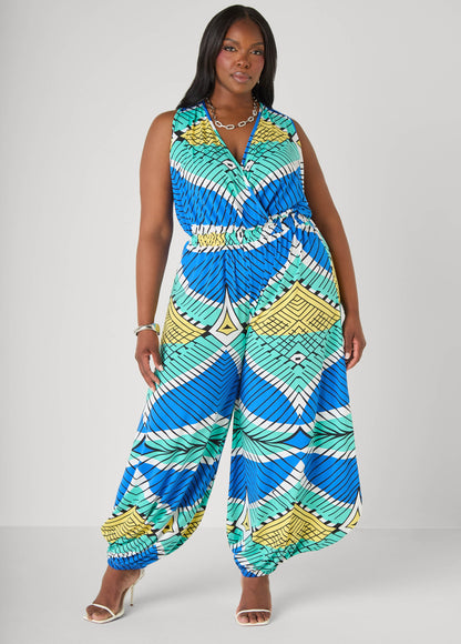 Ashley Stewart Printed Balloon Leg Jumpsuit Multi