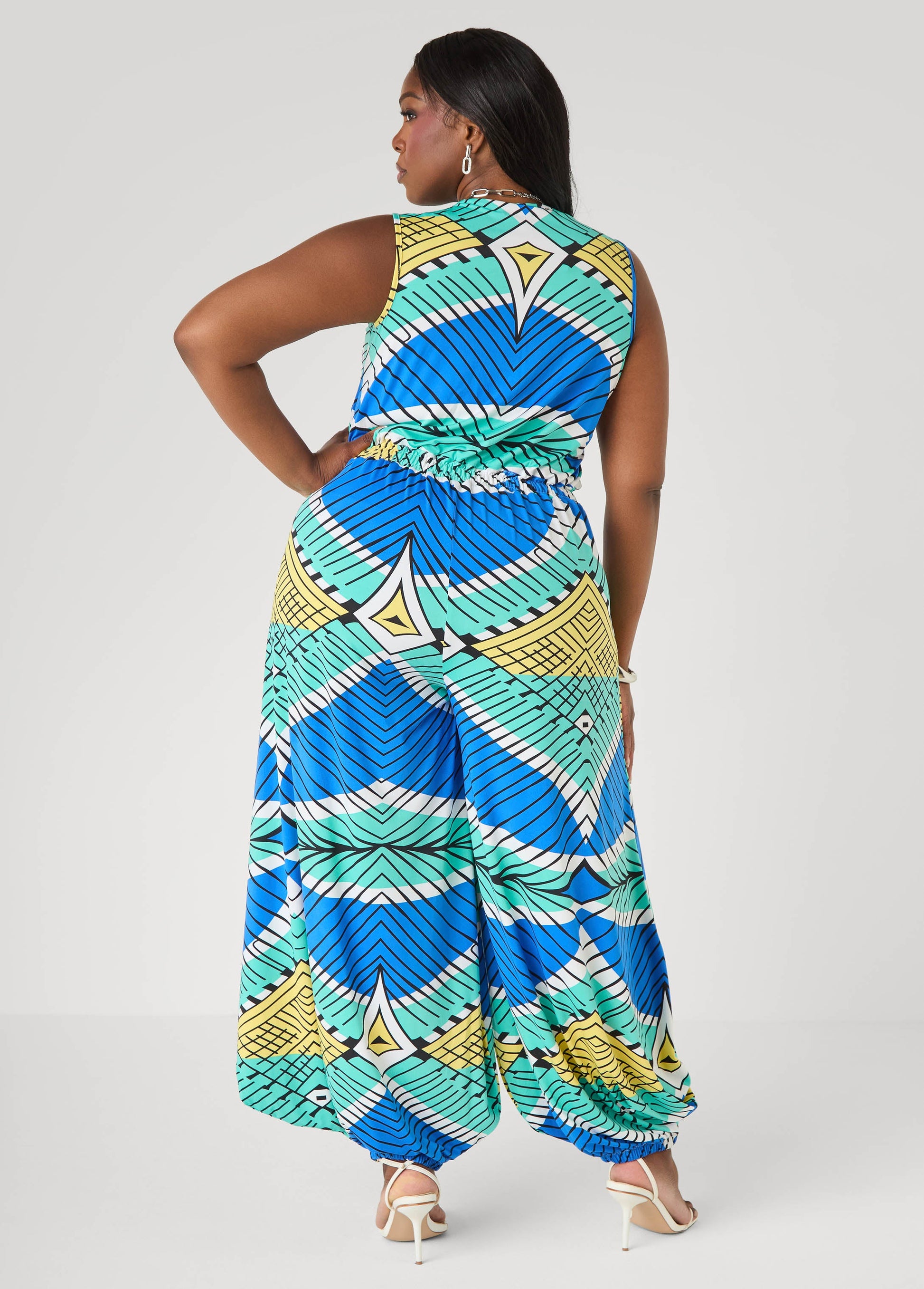 Ashley Stewart Printed Balloon Leg Jumpsuit Multi