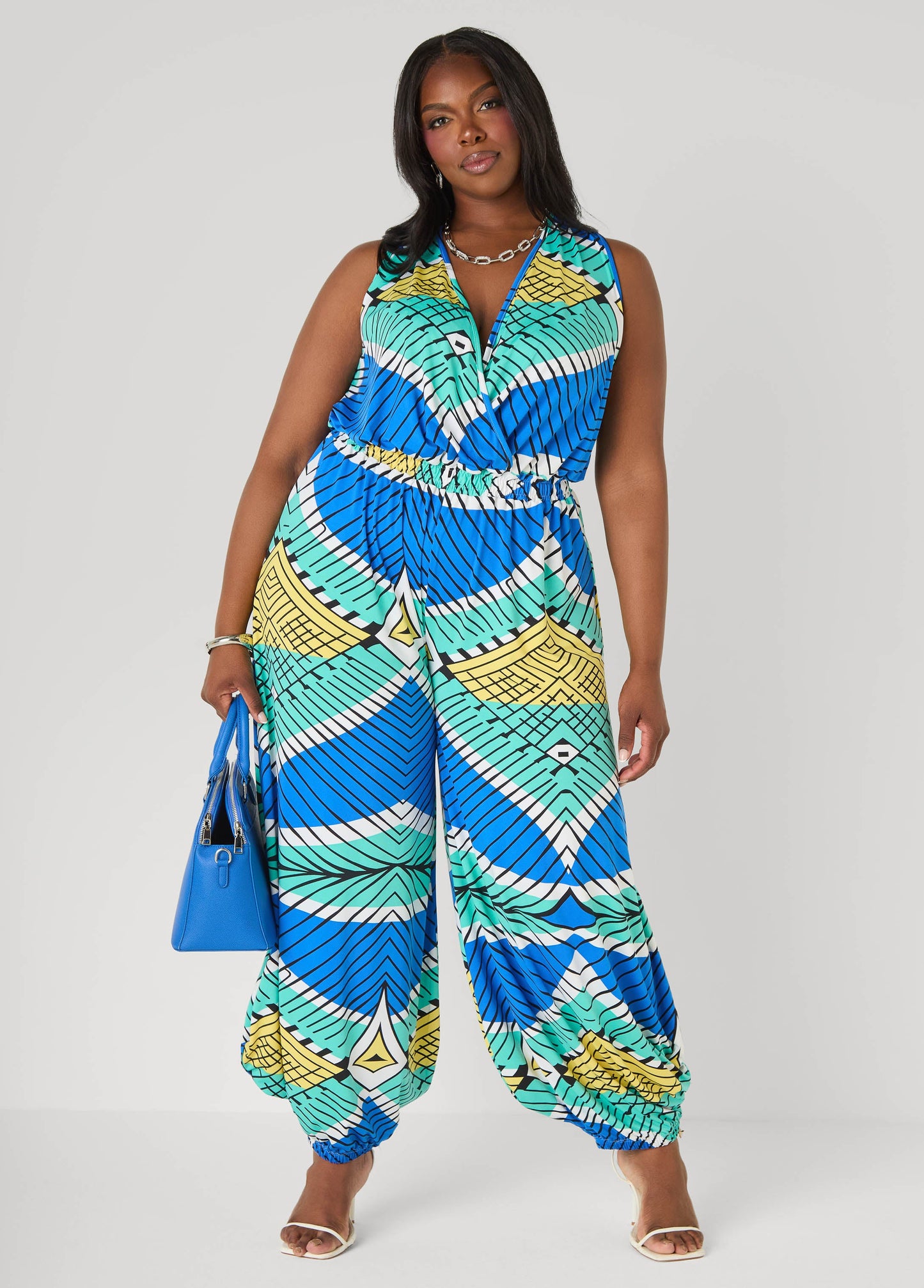 Ashley Stewart Printed Balloon Leg Jumpsuit Multi