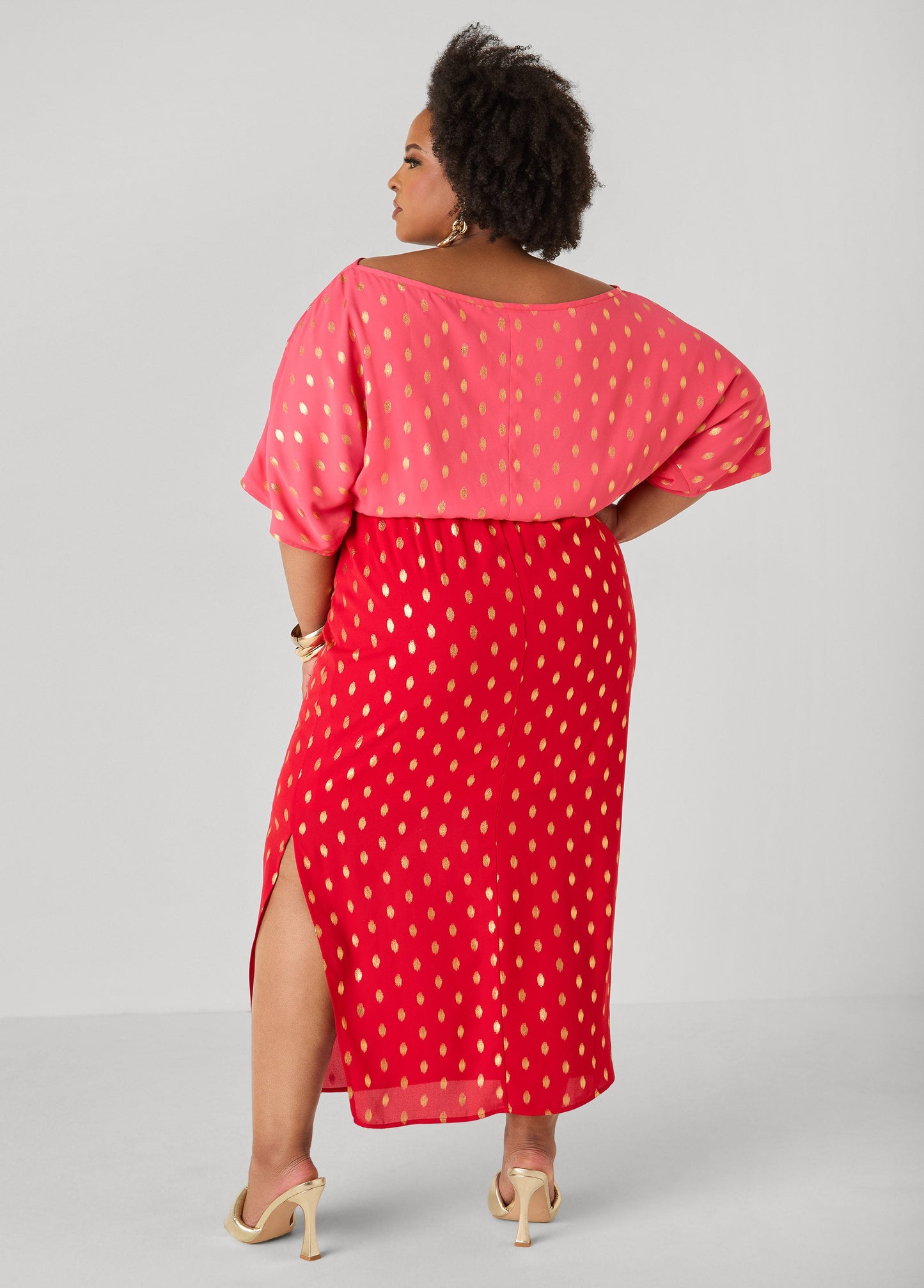 Ashley Stewart Dotted Two Tone Maxi Dress Calypso Coral