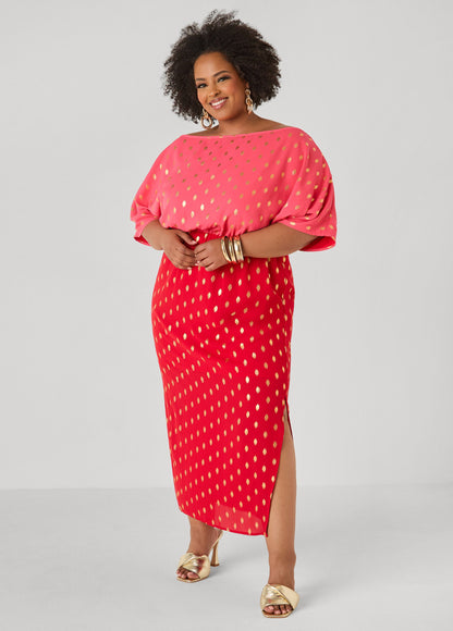 Ashley Stewart Dotted Two Tone Maxi Dress Calypso Coral