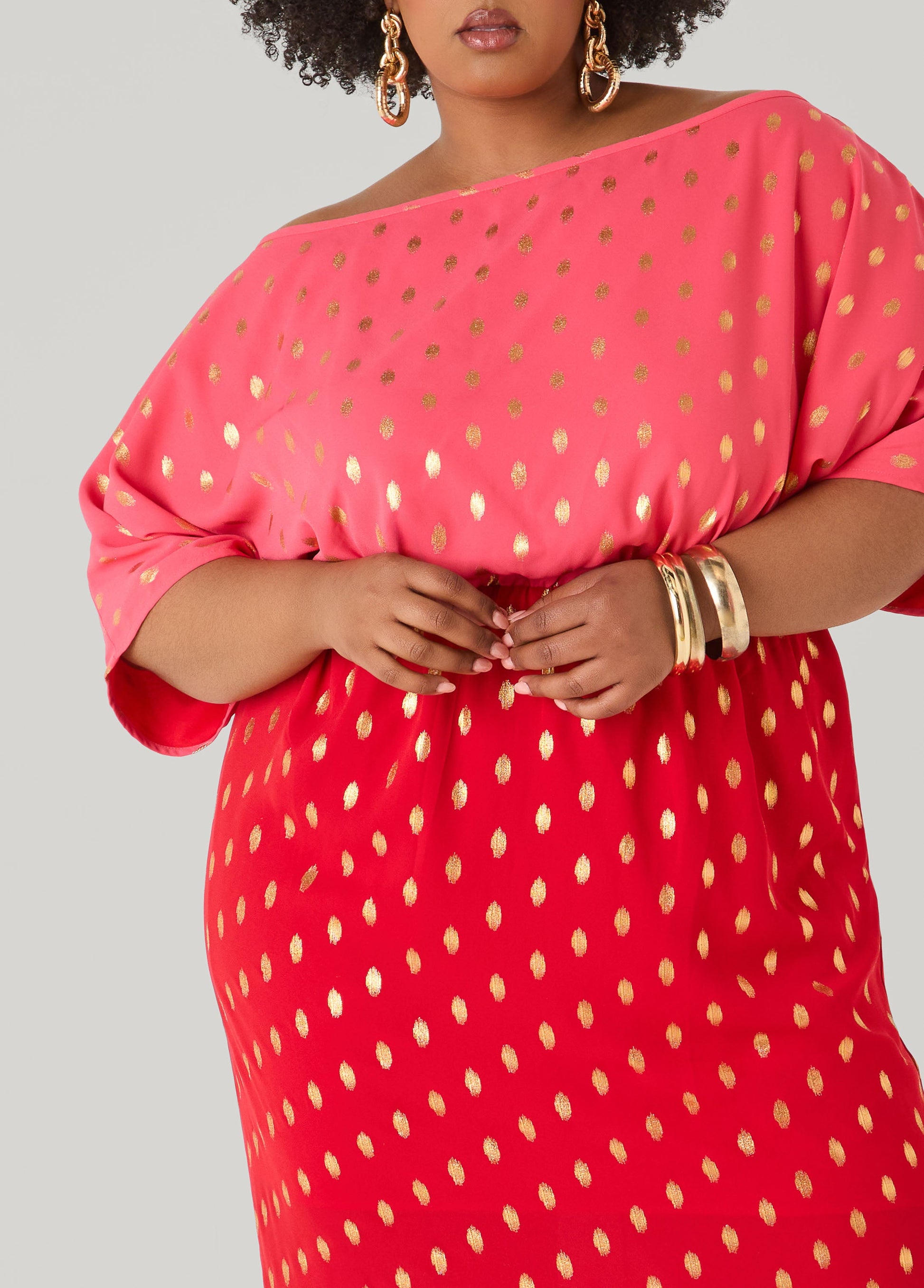Ashley Stewart Dotted Two Tone Maxi Dress Calypso Coral