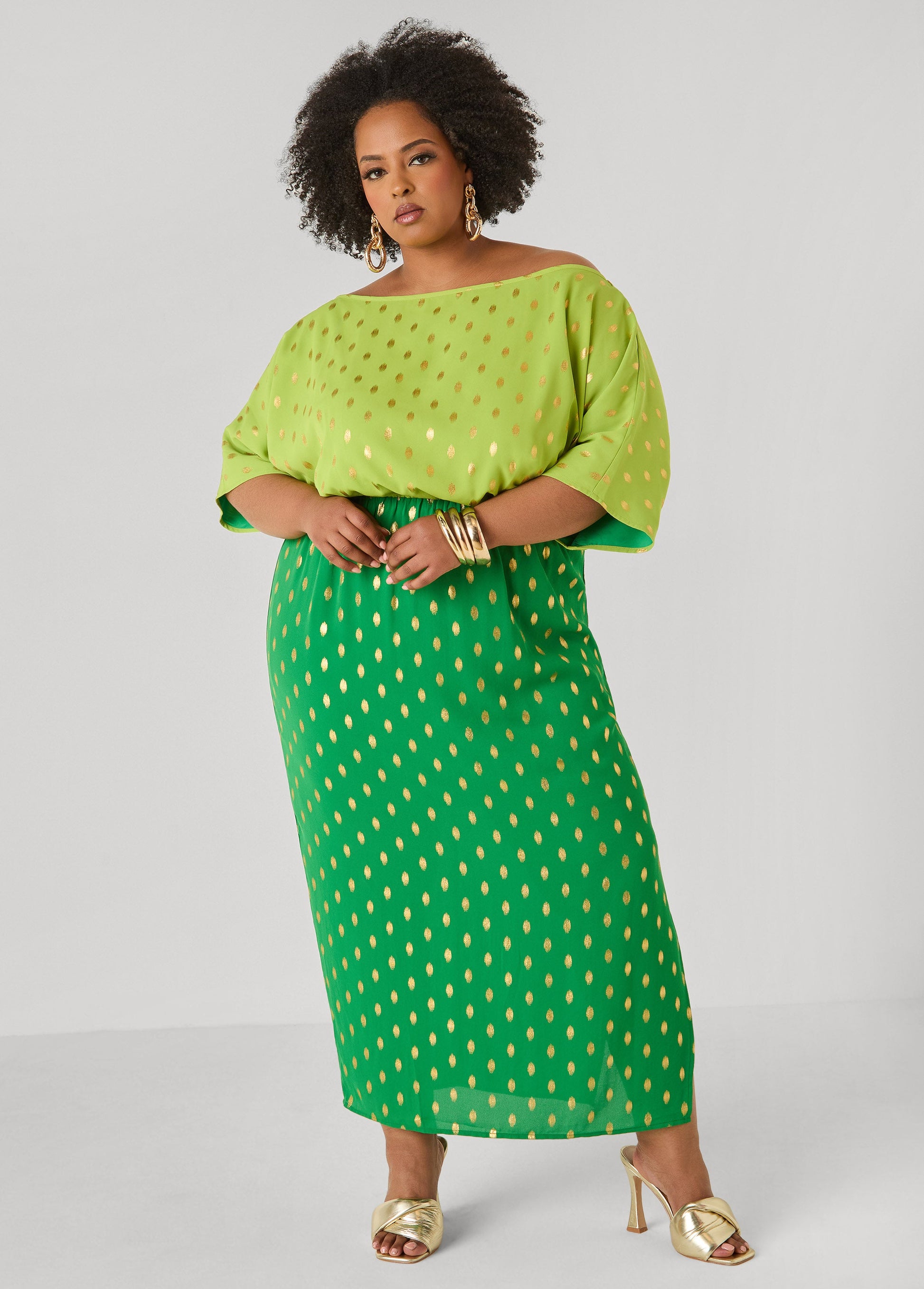 Ashley Stewart Dotted Two Tone Maxi Dress Calypso Coral