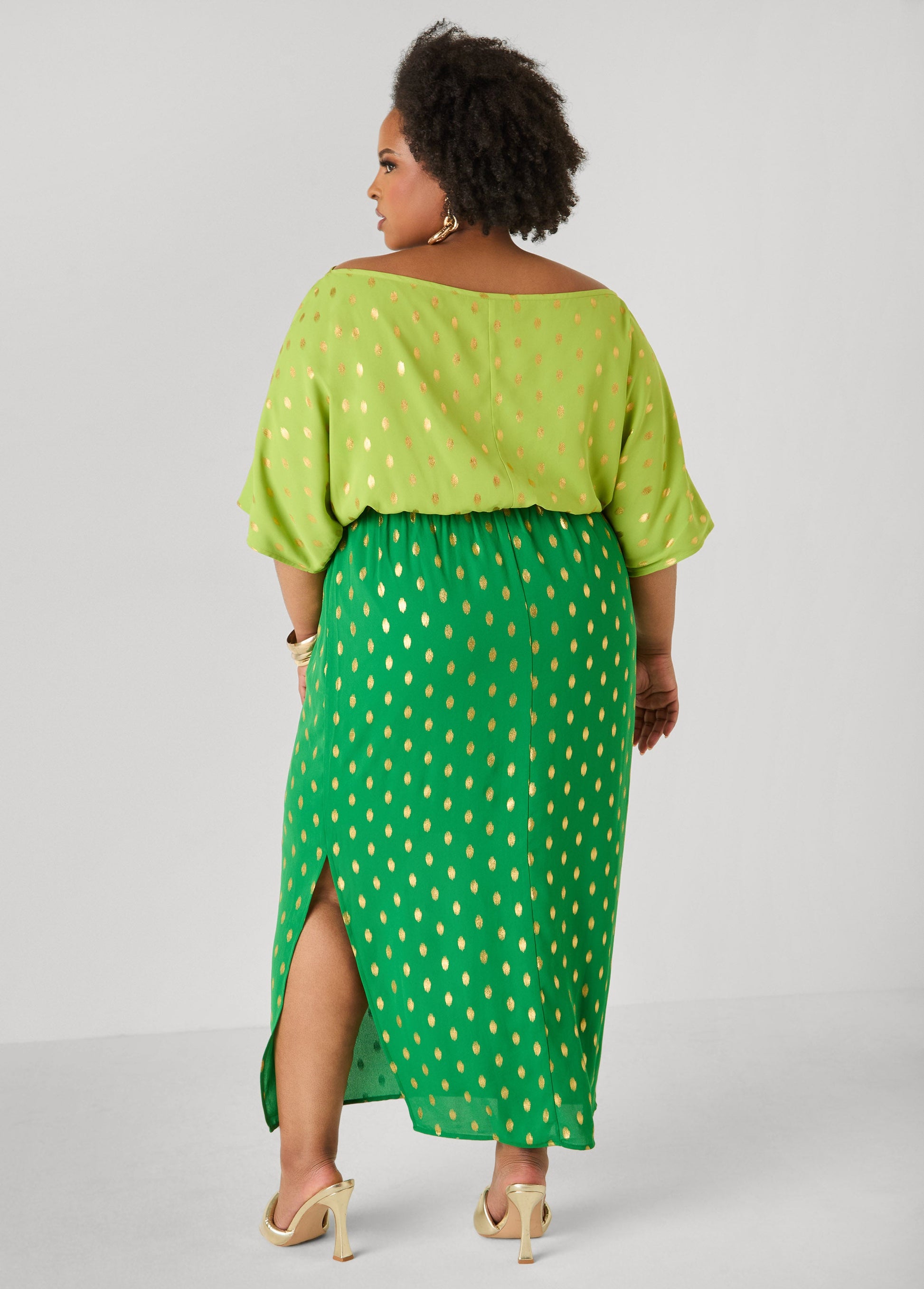 Ashley Stewart Dotted Two Tone Maxi Dress Calypso Coral