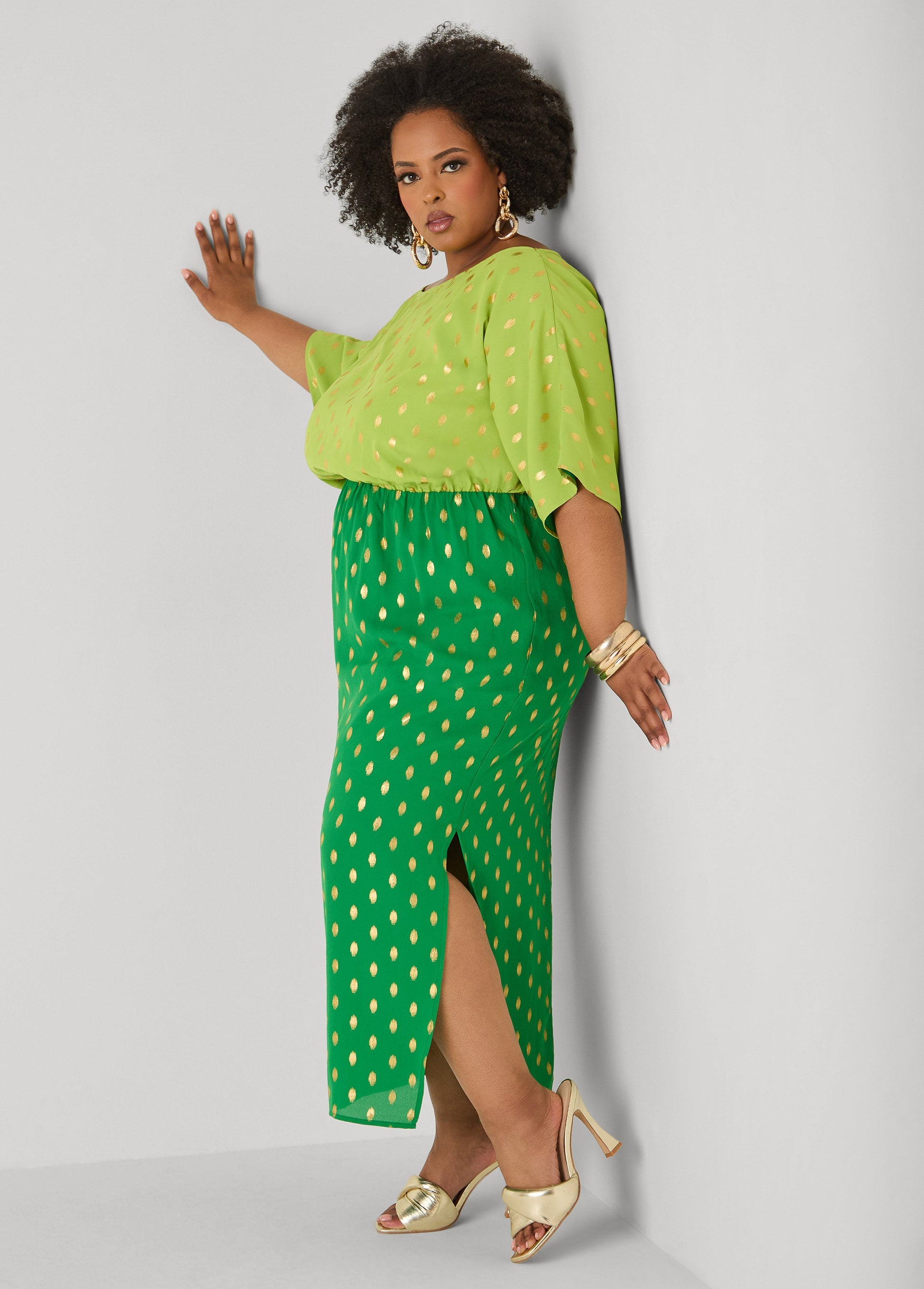 Ashley Stewart Dotted Two Tone Maxi Dress Calypso Coral