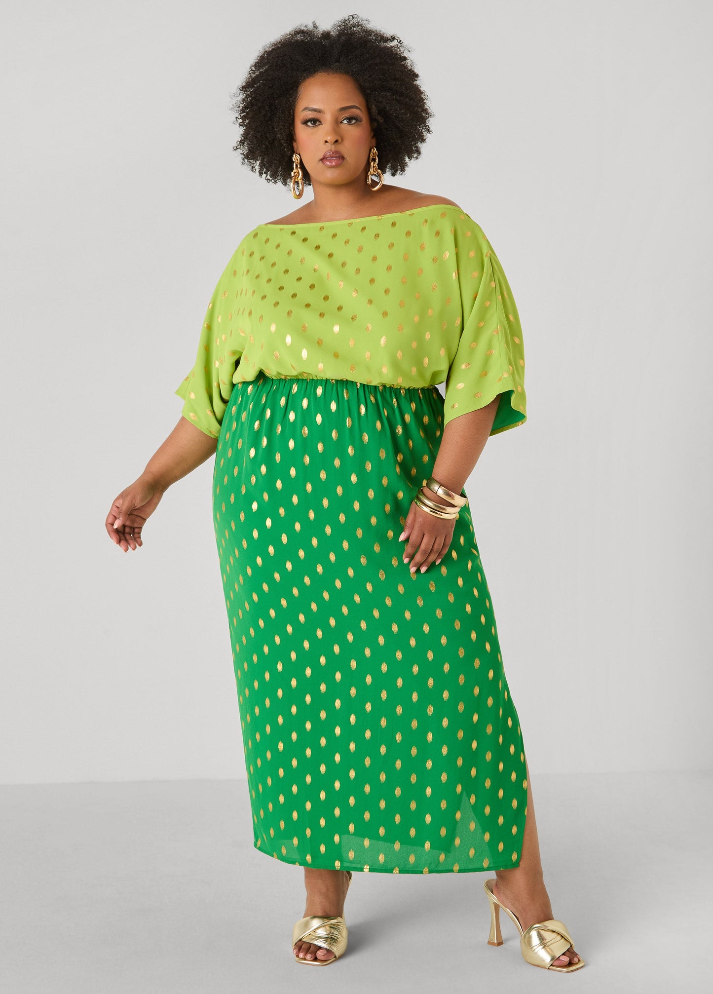 Ashley Stewart Dotted Two Tone Maxi Dress Calypso Coral