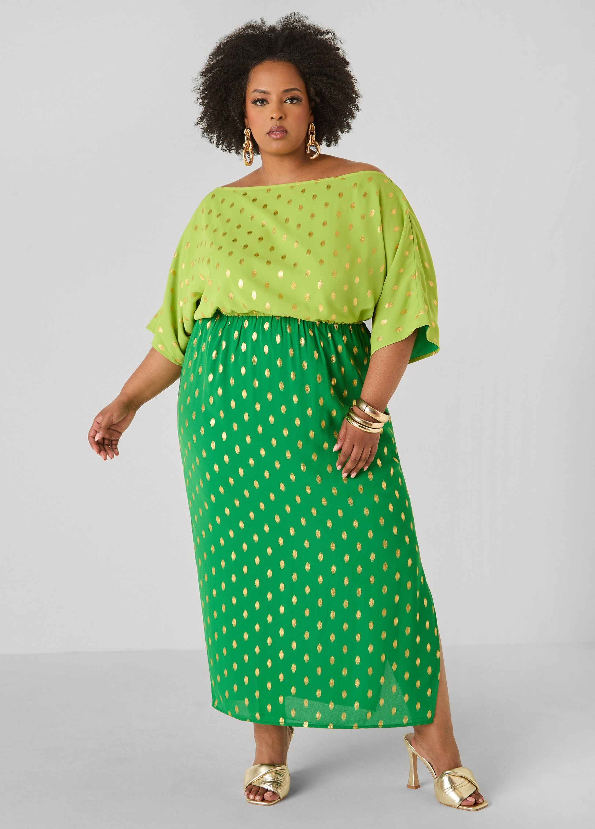 Ashley Stewart Dotted Two Tone Maxi Dress Calypso Coral