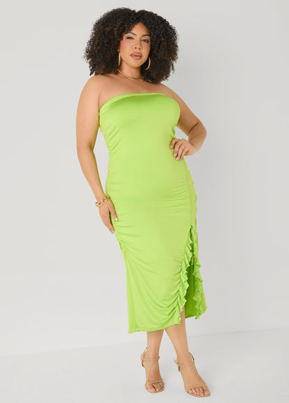 Ashley Stewart Strapless Drawstring Maxi Dress Lime Green