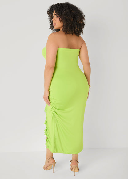Ashley Stewart Strapless Drawstring Maxi Dress Lime Green