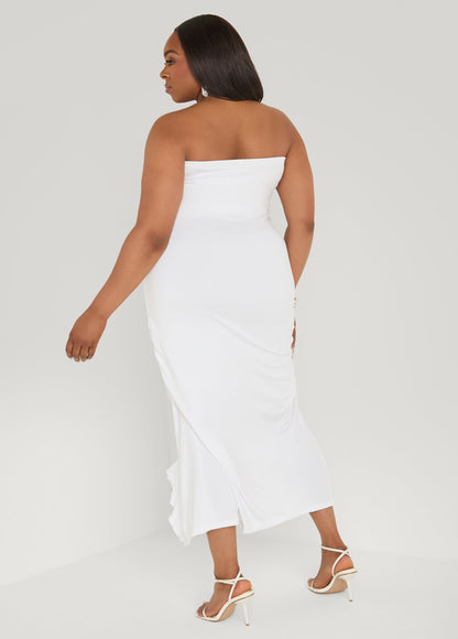 Ashley Stewart Strapless Drawstring Maxi Dress Lime Green