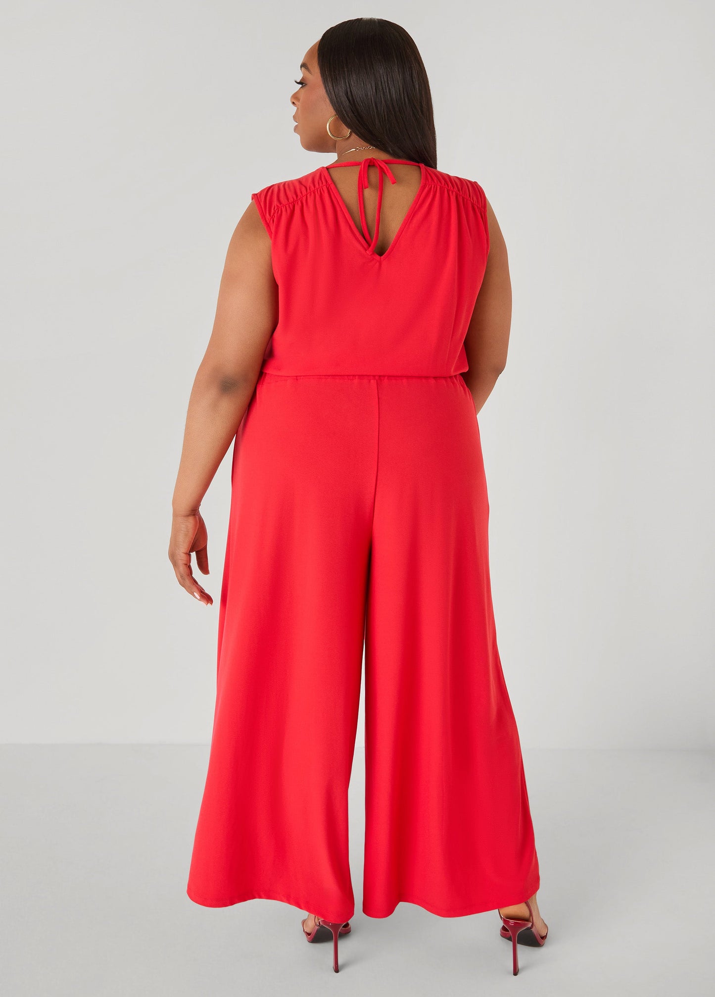 Ashley Stewart Tall Tie Back Wide Leg Jumpsuit Poinsettia