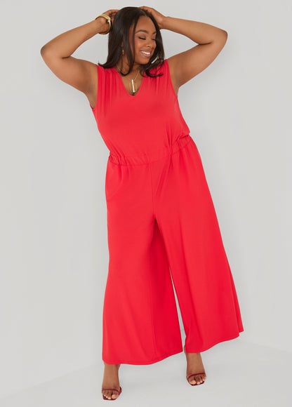 Ashley Stewart Tall Tie Back Wide Leg Jumpsuit Poinsettia