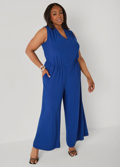 Ashley Stewart Tall Tie Back Wide Leg Jumpsuit Poinsettia