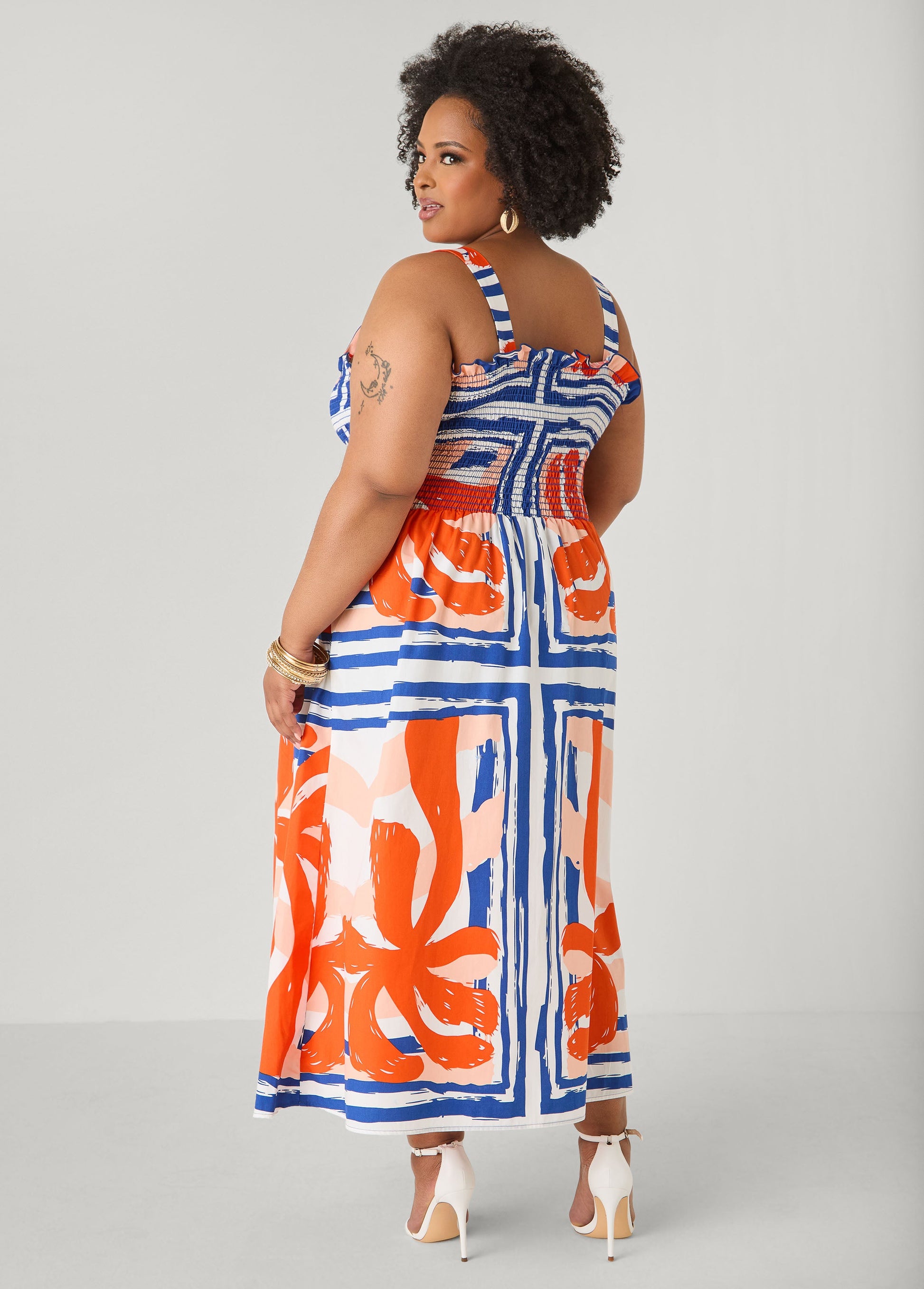 Ashley Stewart Printed Smocked Maxi Dress Multi