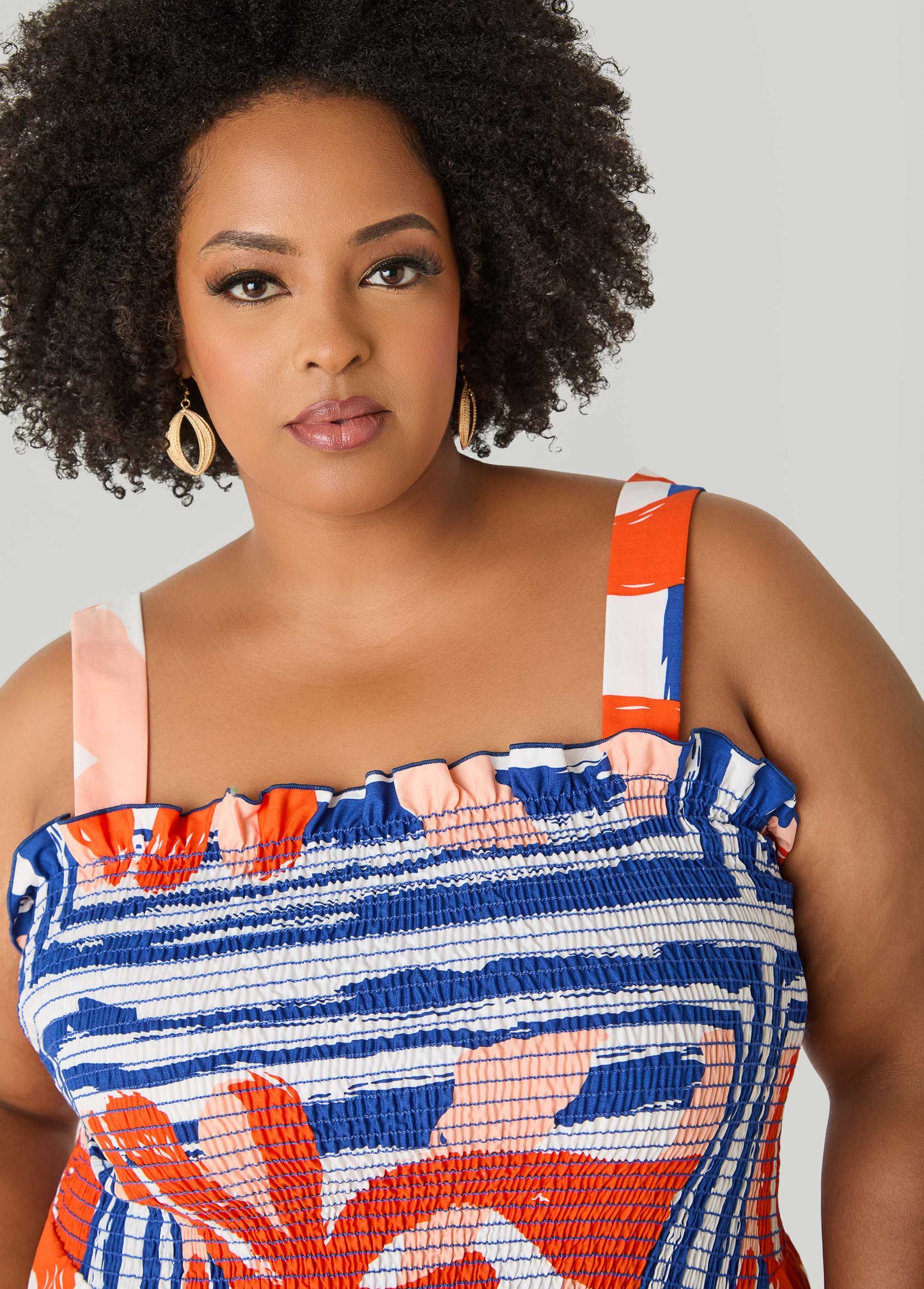 Ashley Stewart Printed Smocked Maxi Dress Multi