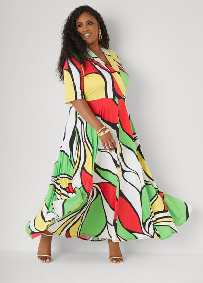 Ashley Stewart Printed Faux Wrap Maxi Dress Multi