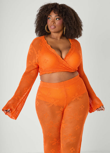 Ashley Stewart Crochet Tie Front Crop Top Orangeade