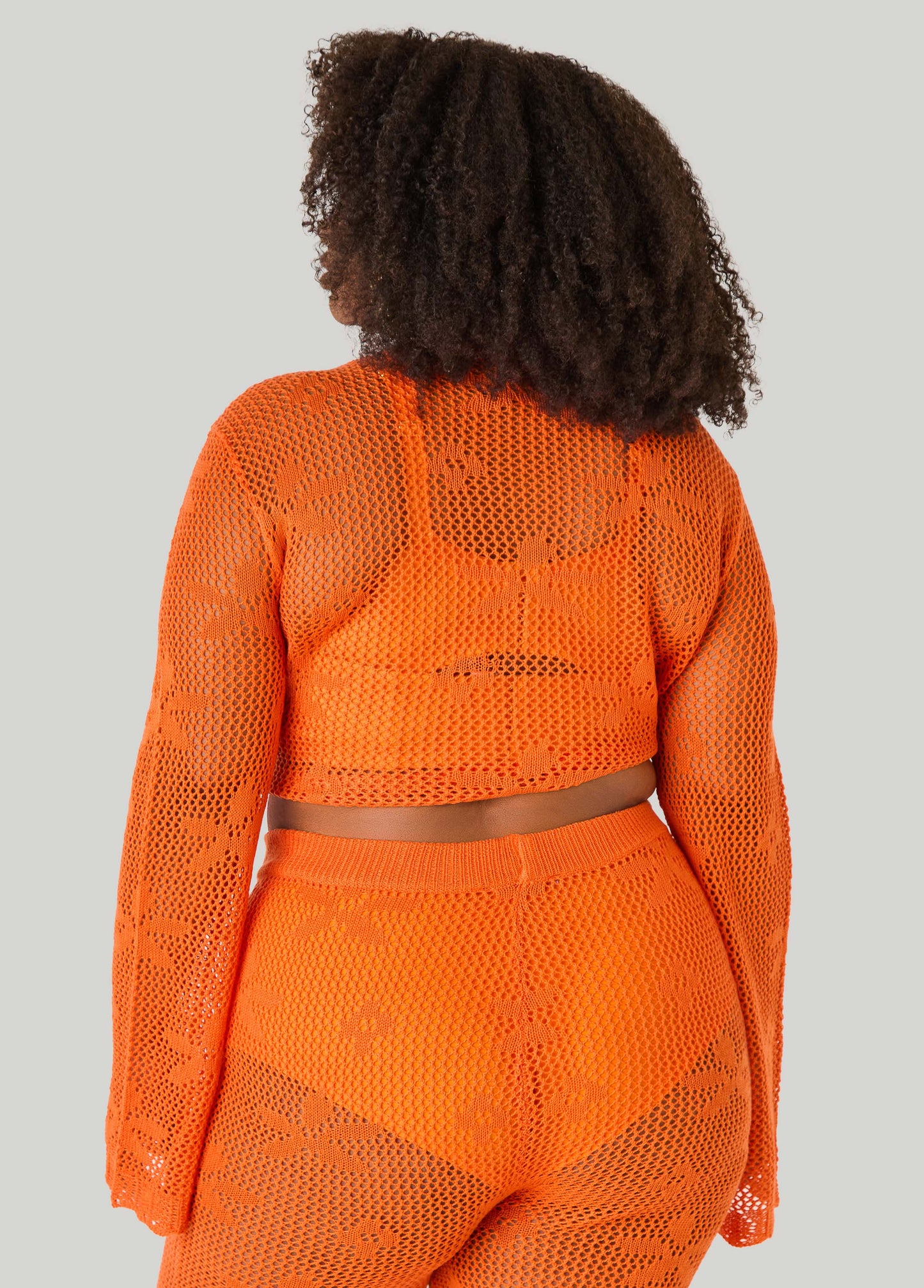 Ashley Stewart Crochet Tie Front Crop Top Orangeade