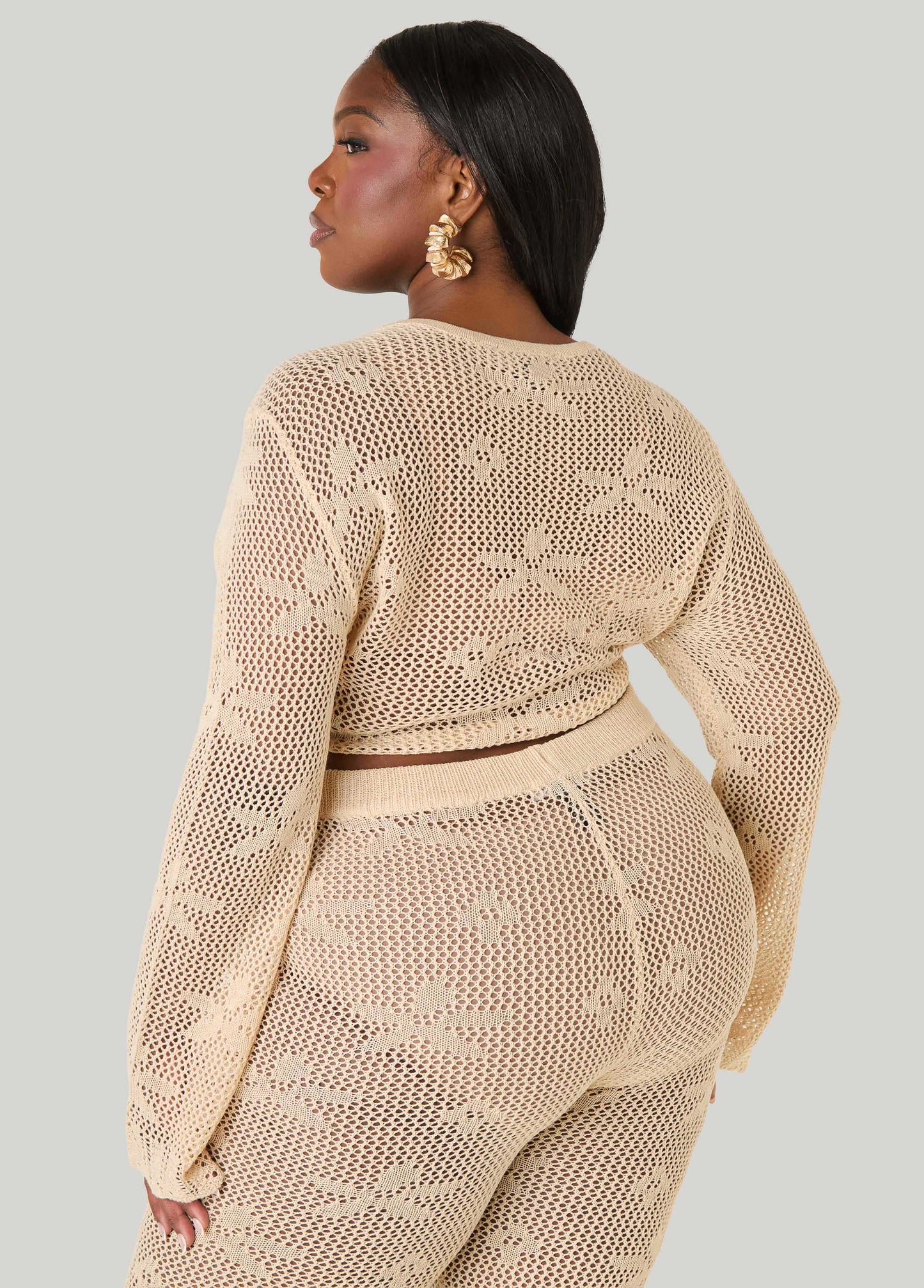 Ashley Stewart Crochet Tie Front Crop Top Orangeade