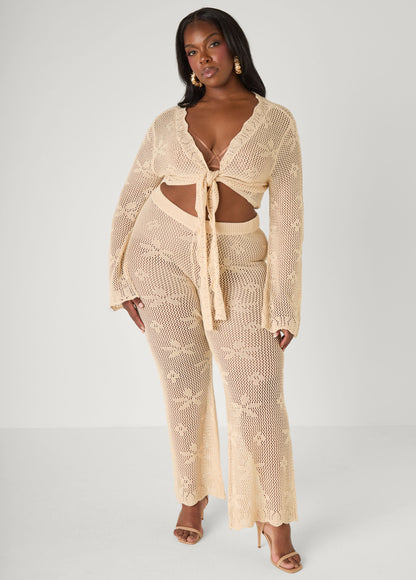 Ashley Stewart Crochet Tie Front Crop Top Orangeade