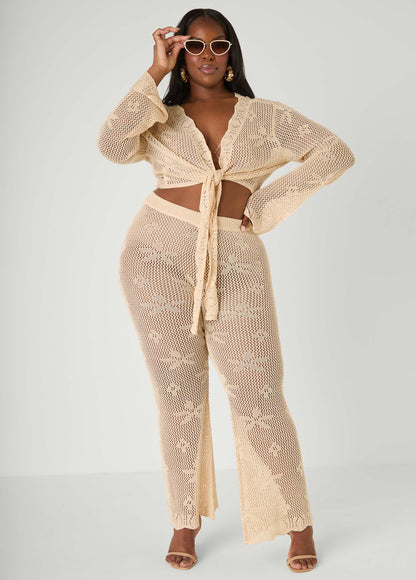 Ashley Stewart Crochet Tie Front Crop Top Orangeade