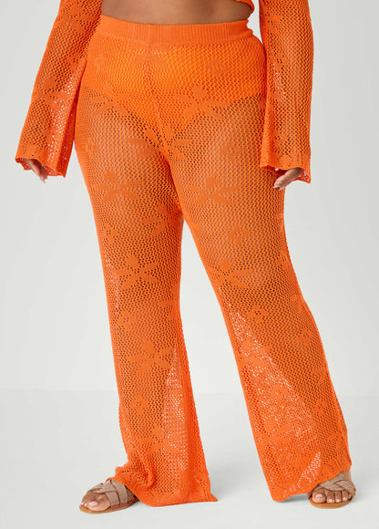 Ashley Stewart Crochet Wide Leg Pants Orangeade