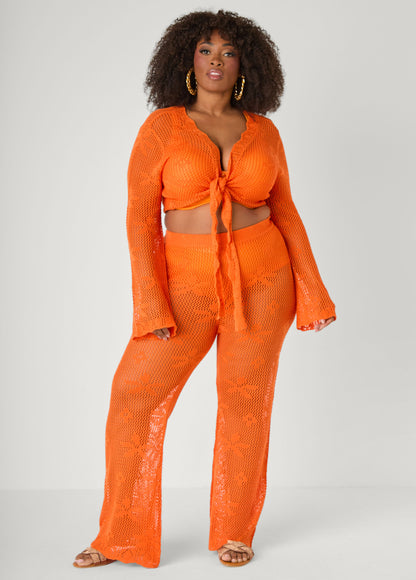 Ashley Stewart Crochet Wide Leg Pants Orangeade