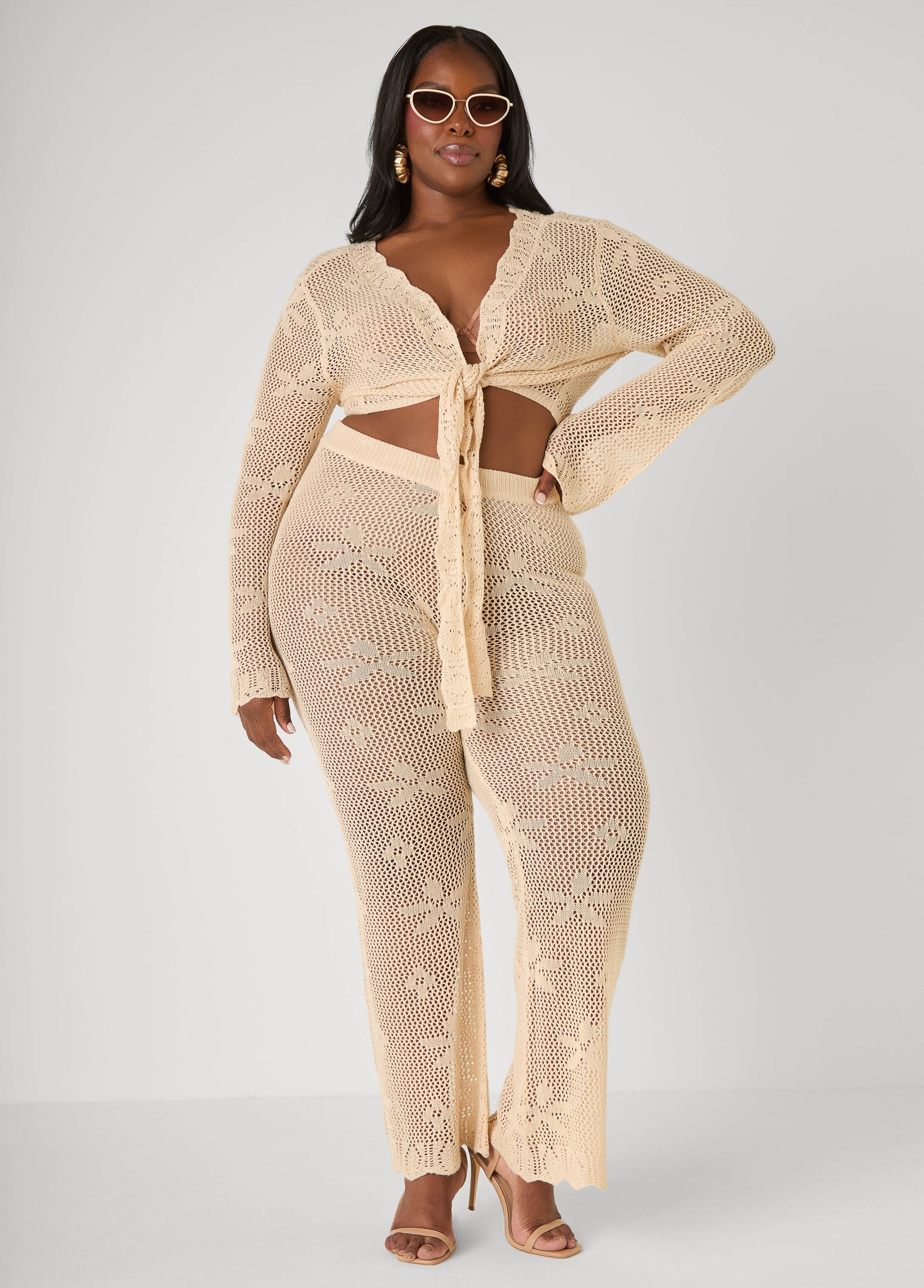 Ashley Stewart Crochet Wide Leg Pants Orangeade