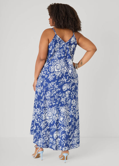 Ashley Stewart Floral V Neck Midaxi Dress Sodalite