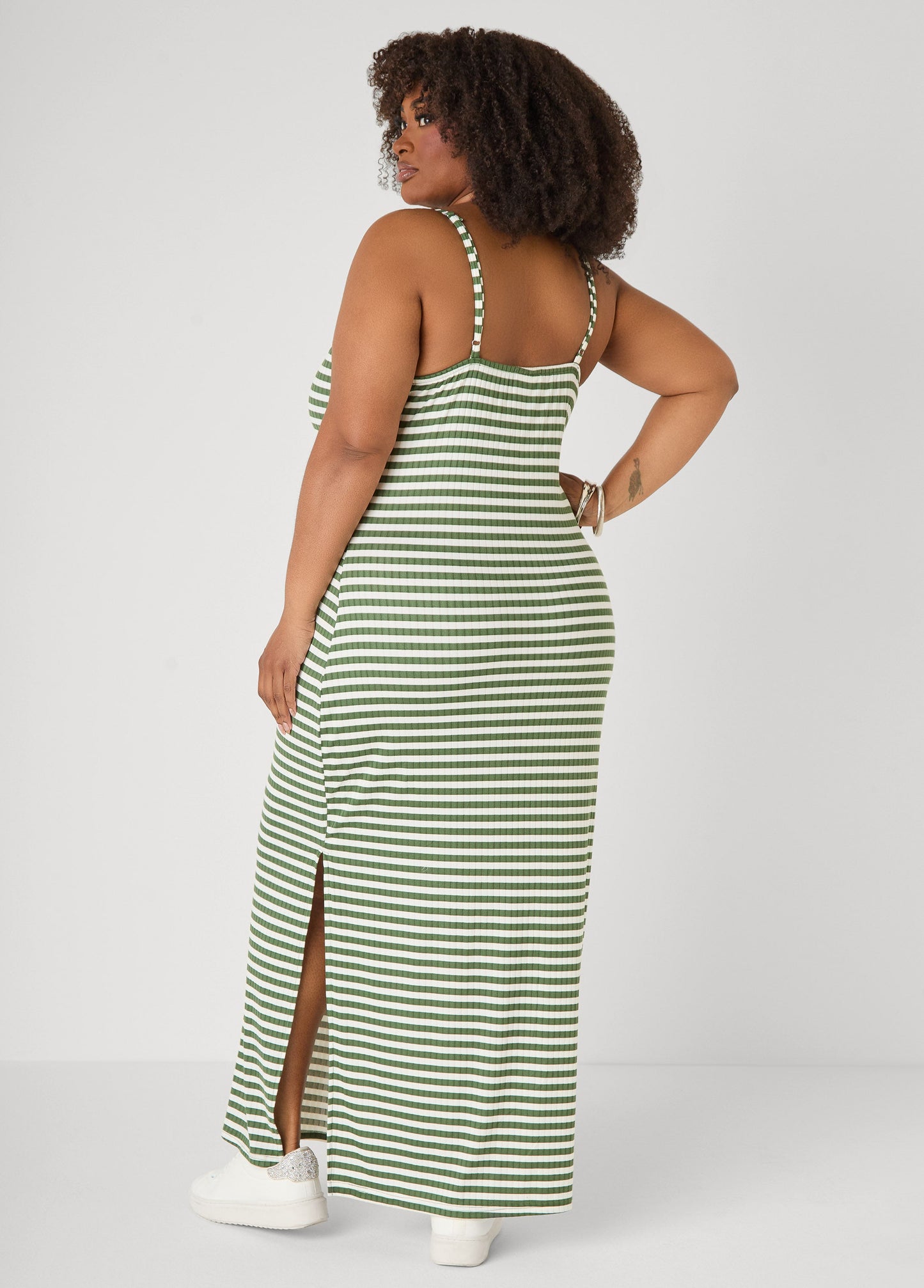 Ashley Stewart Striped Ribbed Maxi Dress Lemon