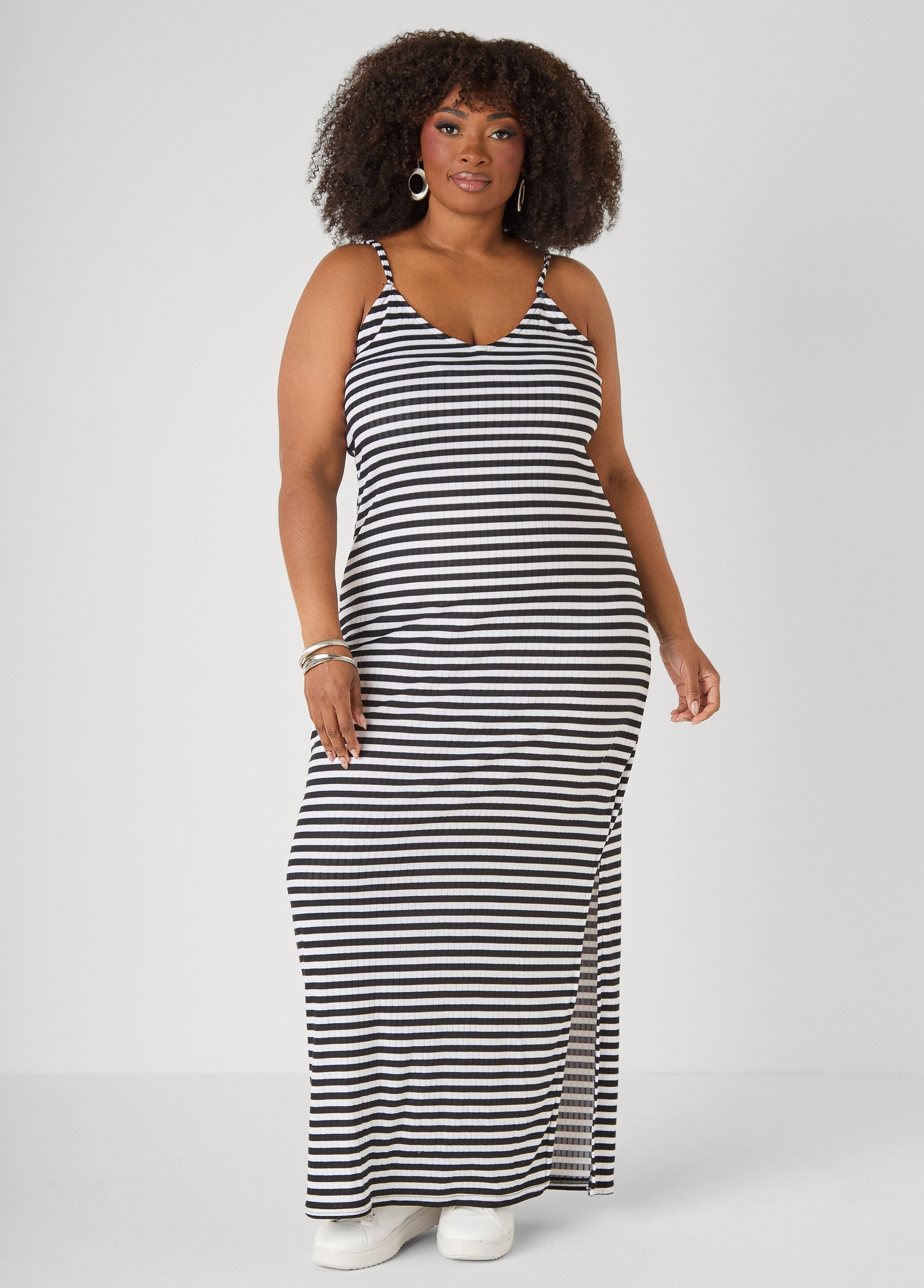 Ashley Stewart Striped Ribbed Maxi Dress Lemon