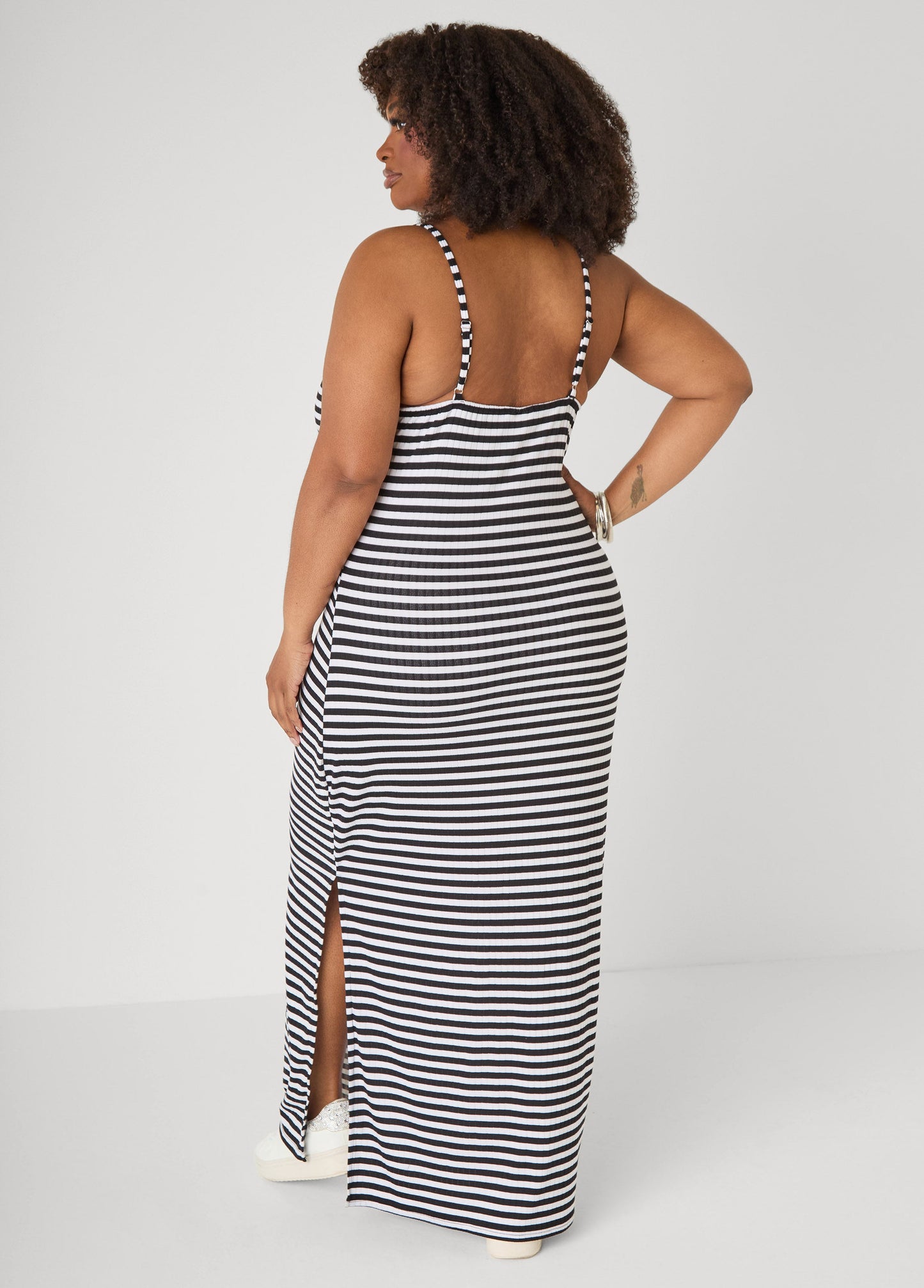 Ashley Stewart Striped Ribbed Maxi Dress Lemon