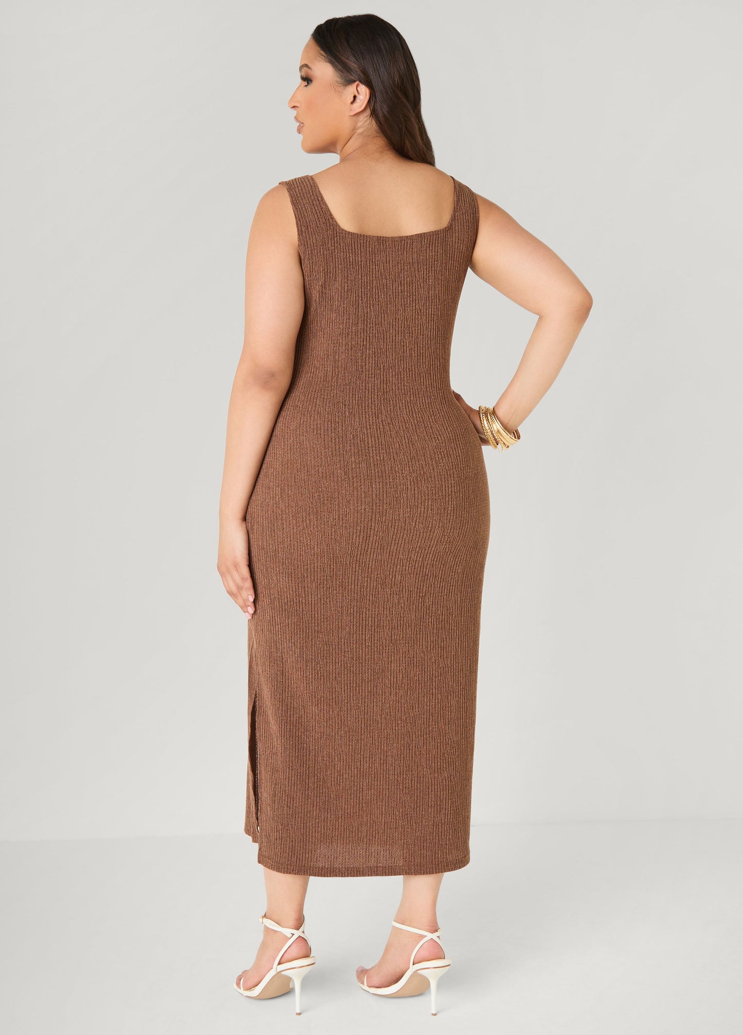 Ashley Stewart Textured Square Neck Midaxi Dress Dragon Fire