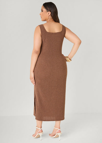 Ashley Stewart Textured Square Neck Midaxi Dress Dragon Fire