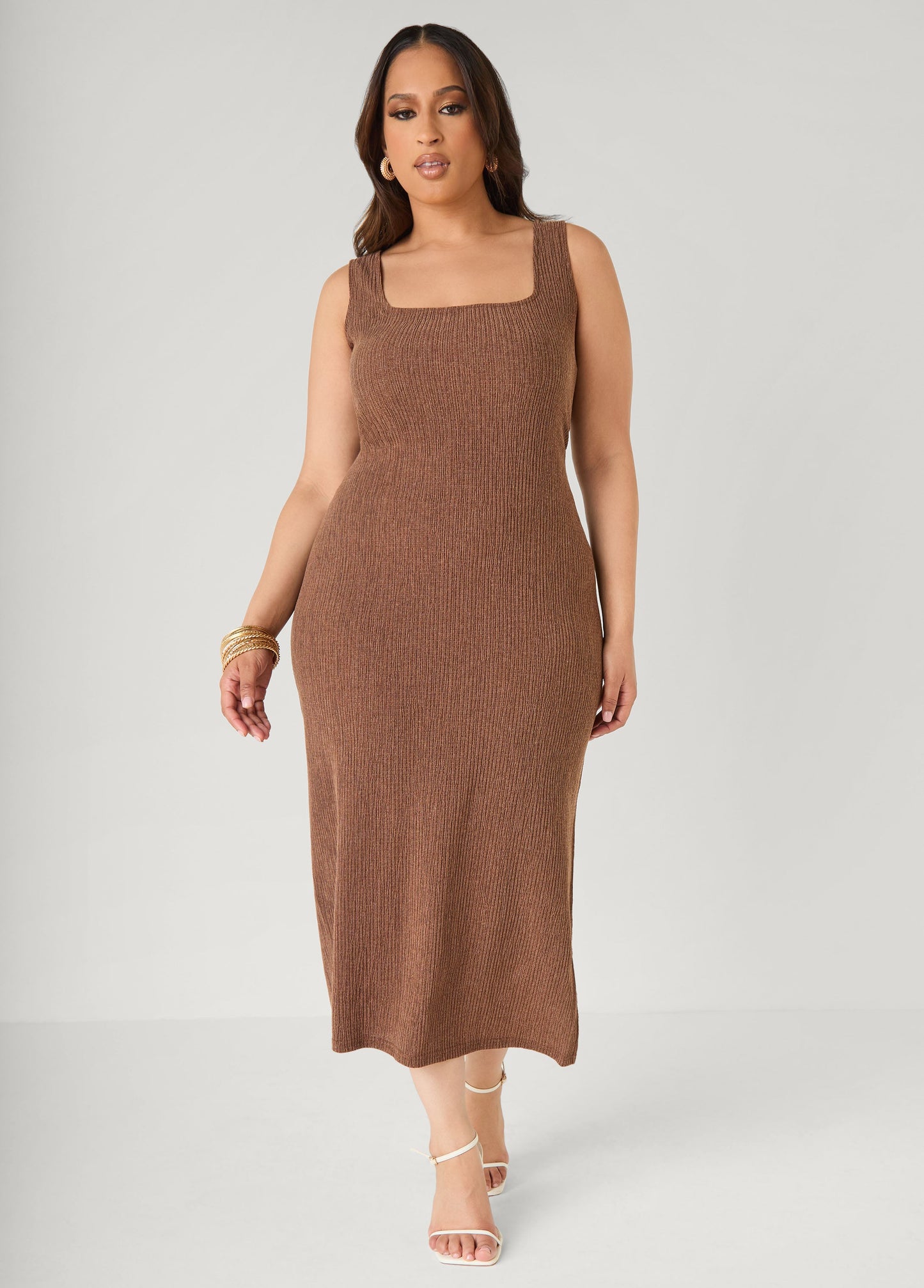 Ashley Stewart Textured Square Neck Midaxi Dress Dragon Fire