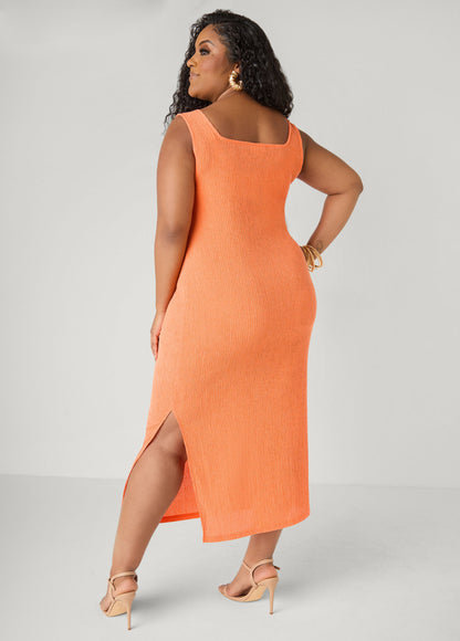 Ashley Stewart Textured Square Neck Midaxi Dress Dragon Fire