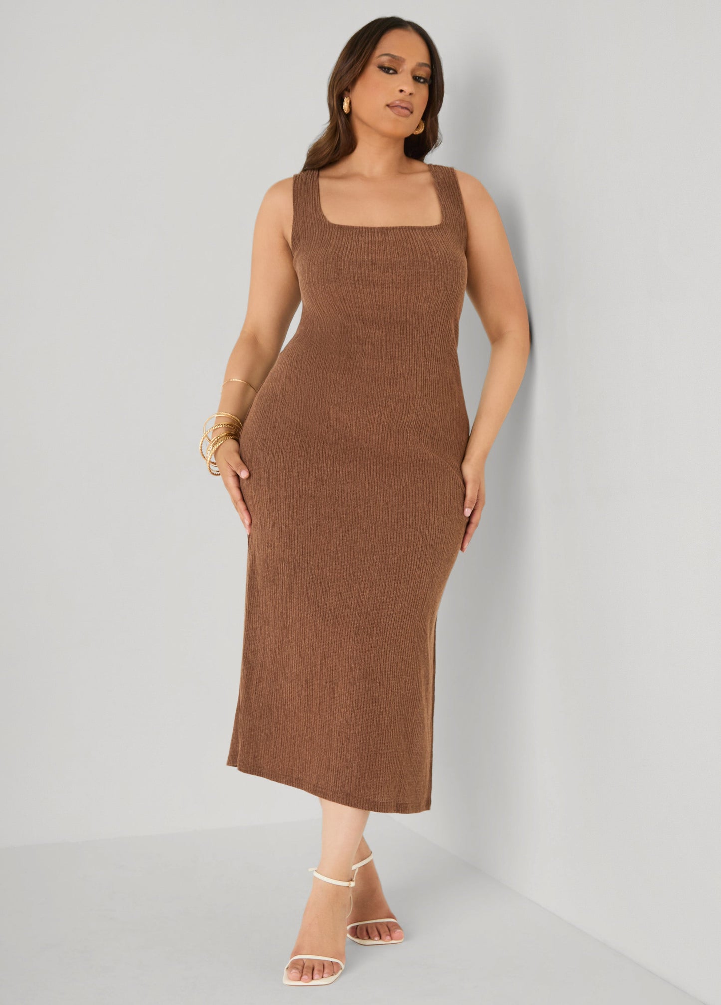 Ashley Stewart Textured Square Neck Midaxi Dress Dragon Fire