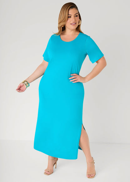 Ashley Stewart Stretch Knit Maxi T Shirt Dress Caribbean Sea