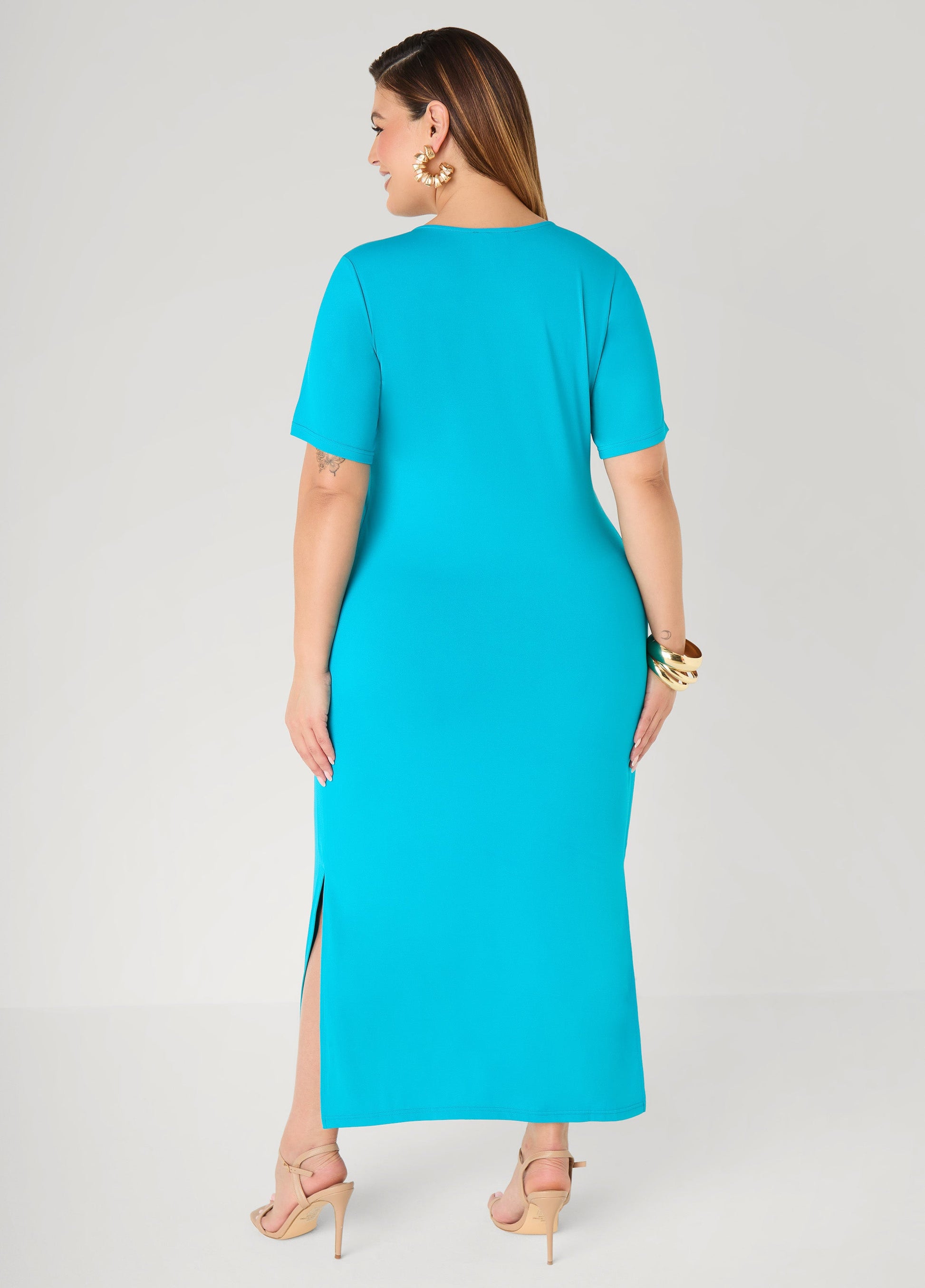 Ashley Stewart Stretch Knit Maxi T Shirt Dress Caribbean Sea