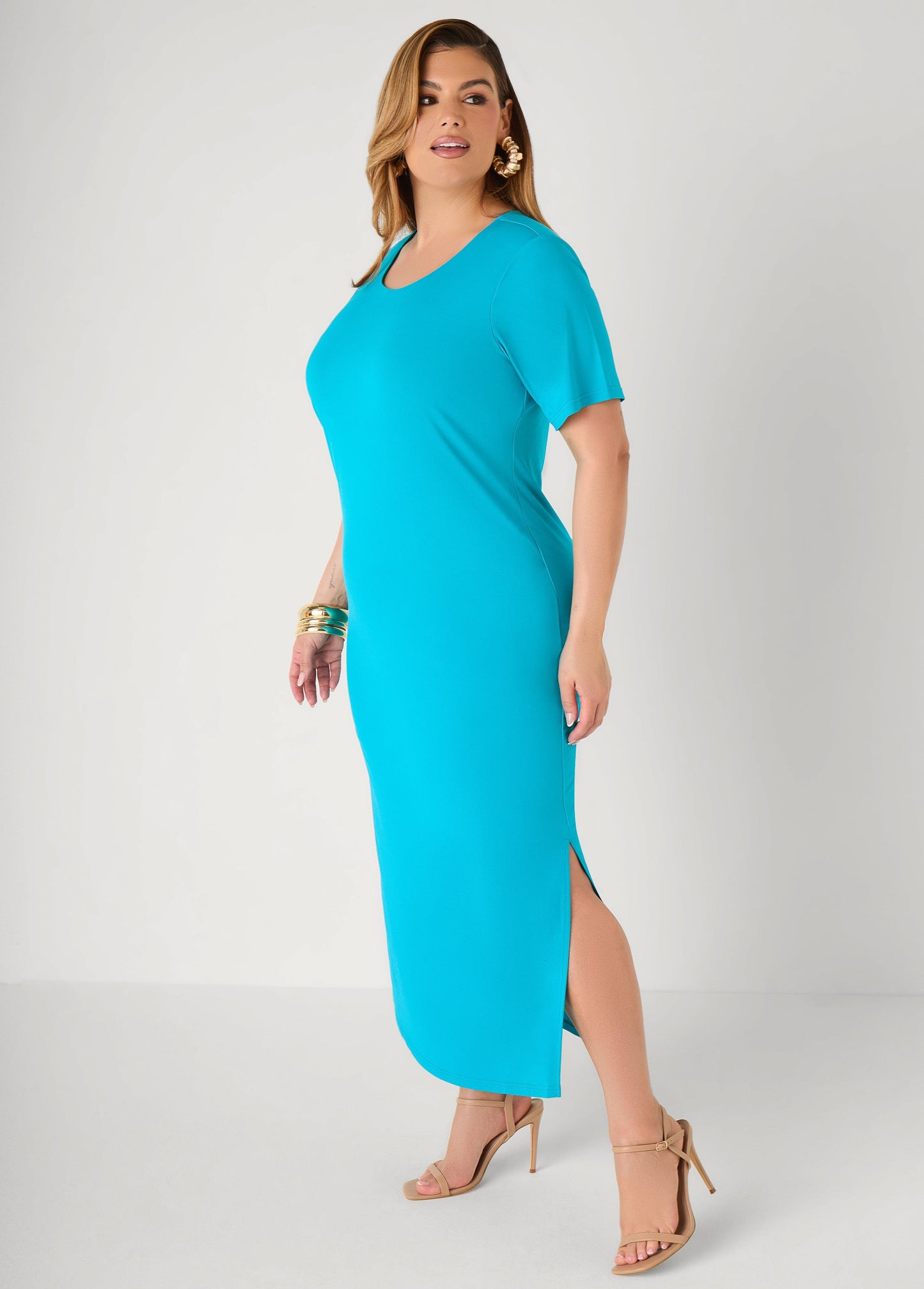 Ashley Stewart Stretch Knit Maxi T Shirt Dress Caribbean Sea