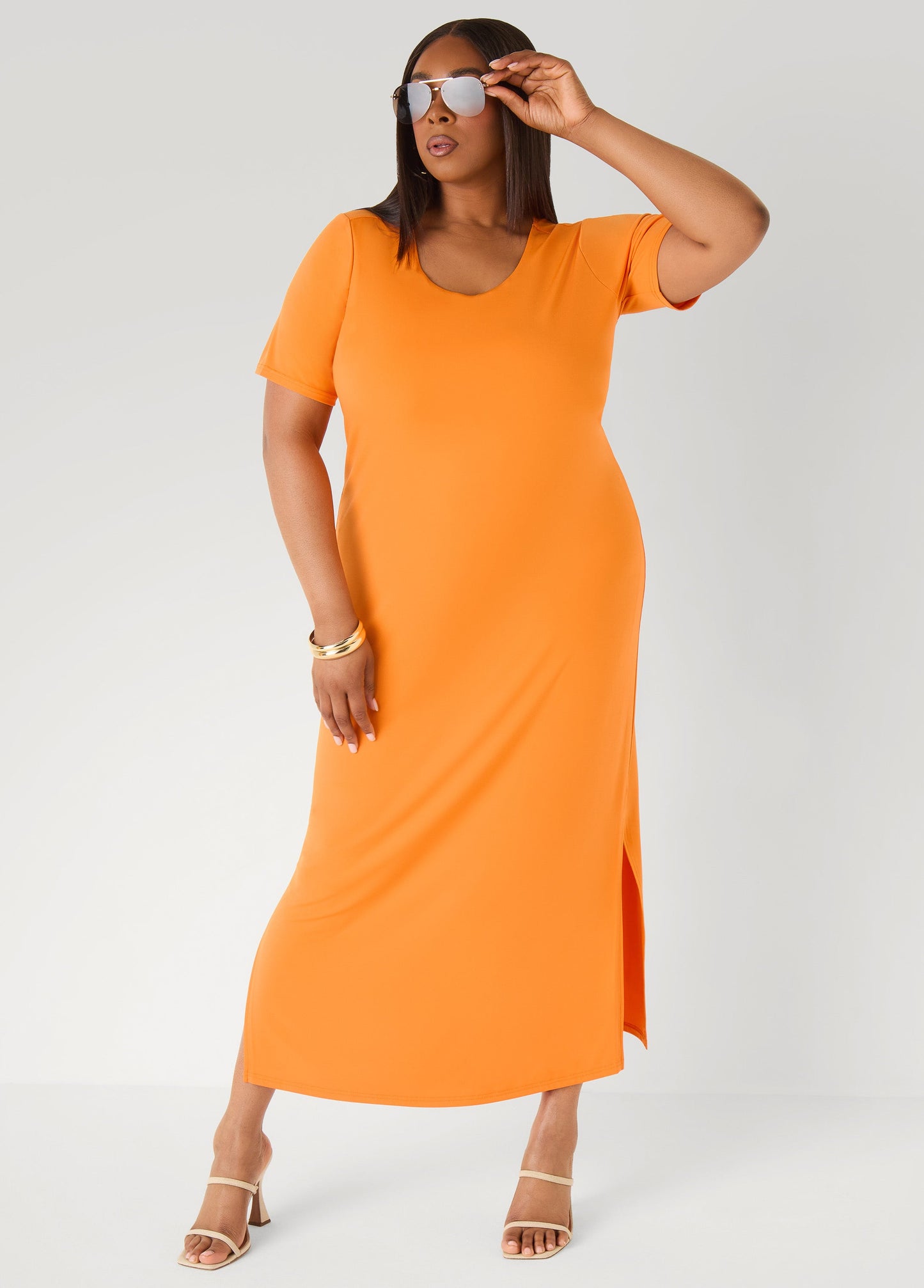 Ashley Stewart Stretch Knit Maxi T Shirt Dress Caribbean Sea
