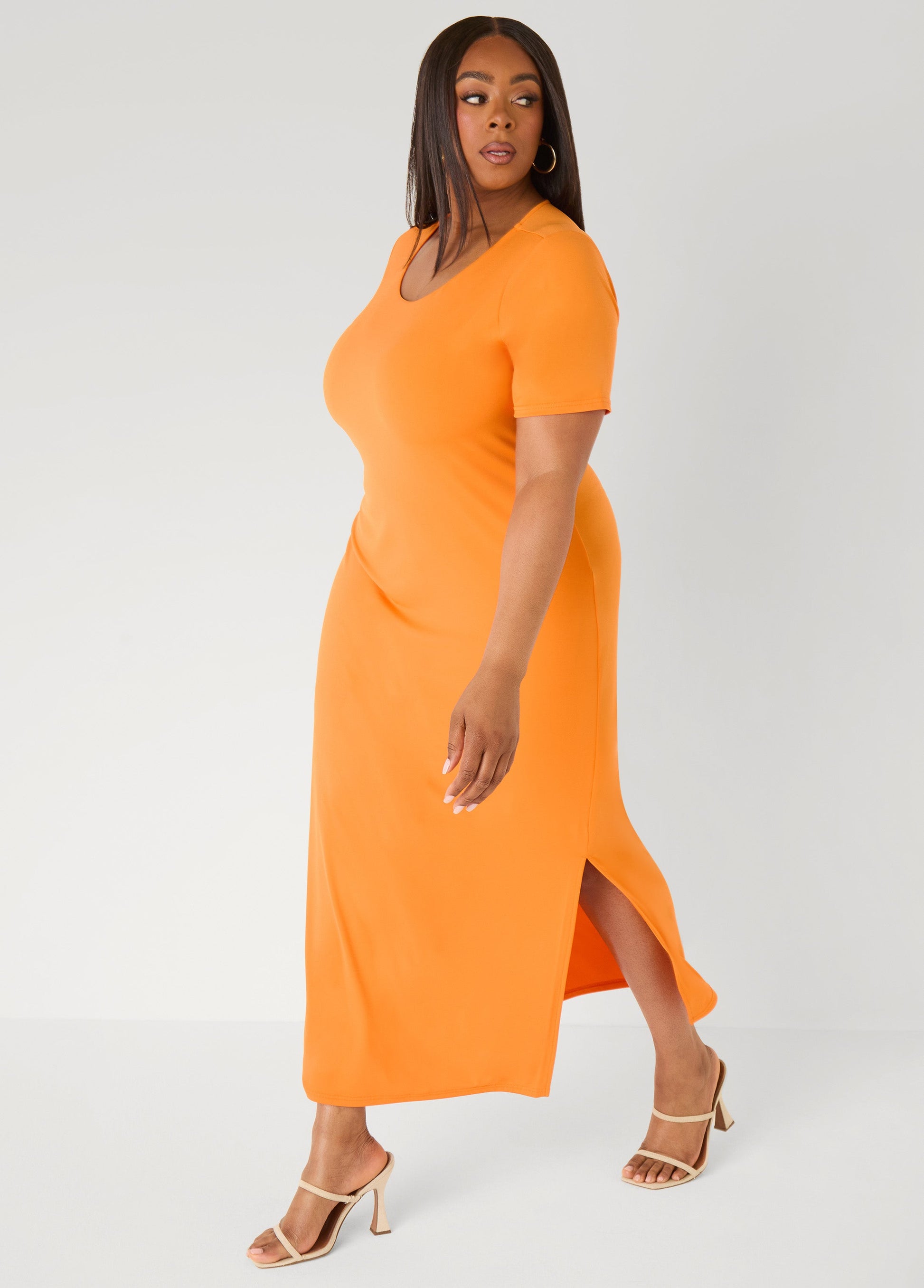 Ashley Stewart Stretch Knit Maxi T Shirt Dress Caribbean Sea