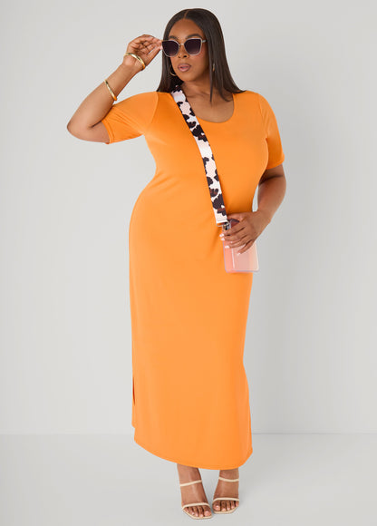 Ashley Stewart Stretch Knit Maxi T Shirt Dress Caribbean Sea