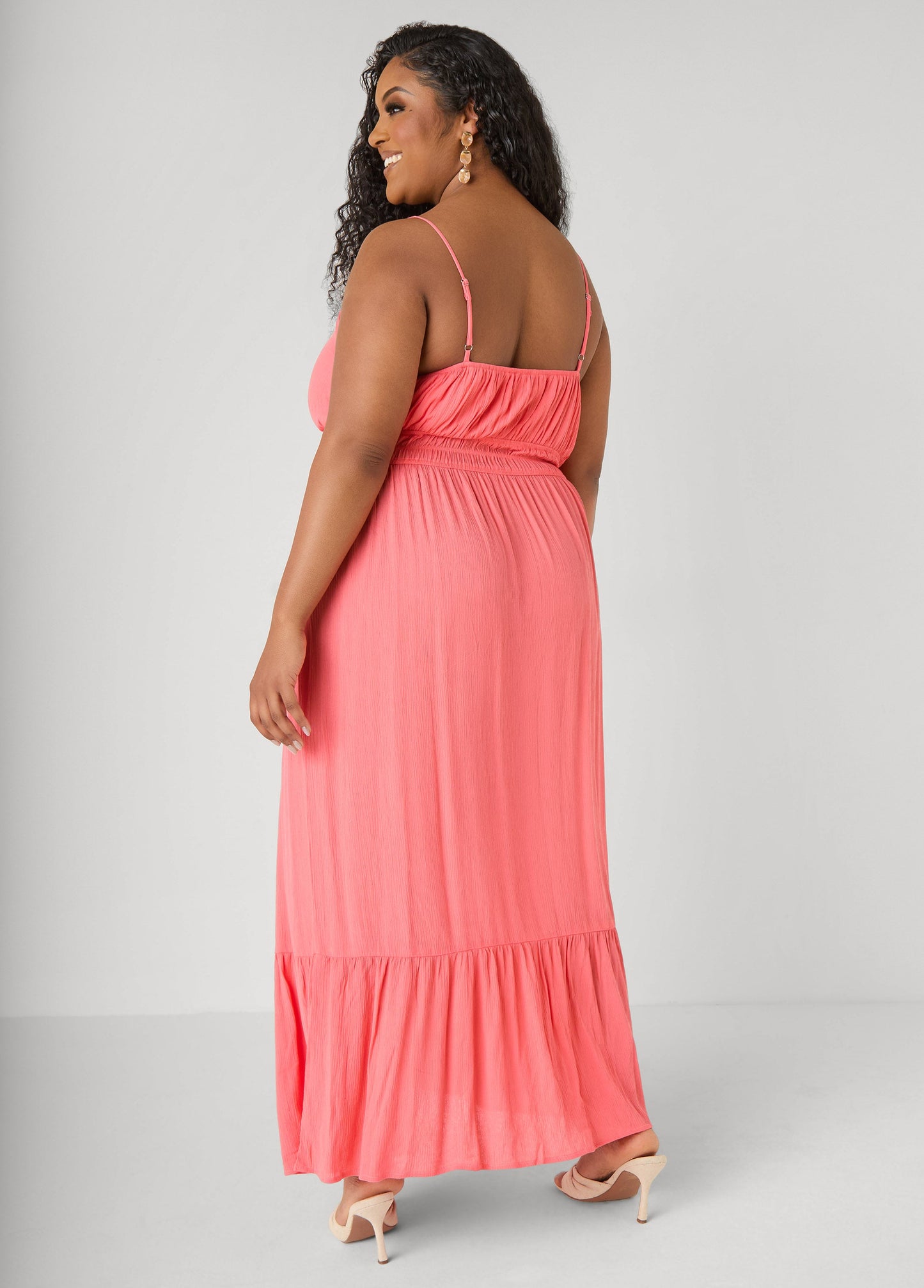 Ashley Stewart Smocked Tie Front Maxi Dress Yellow