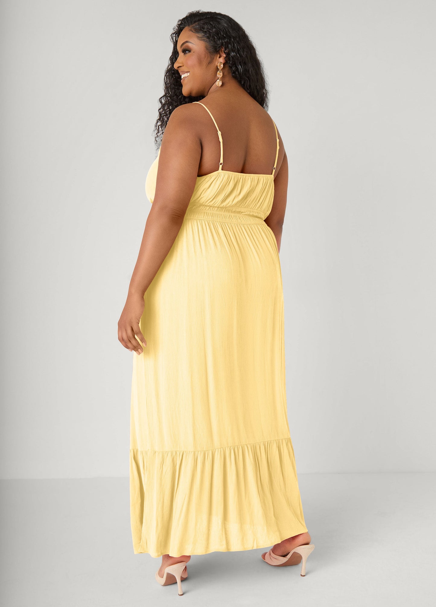 Ashley Stewart Smocked Tie Front Maxi Dress Yellow