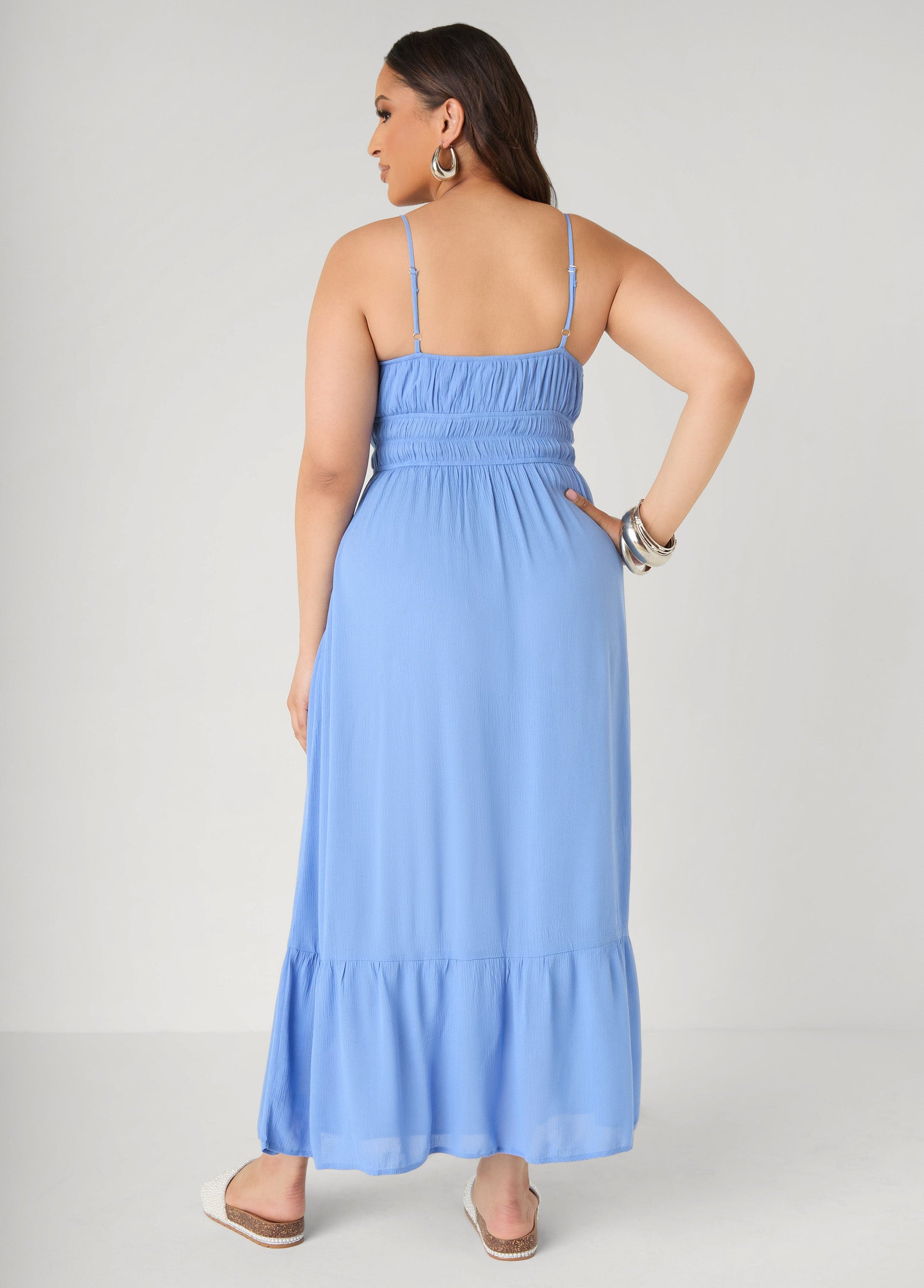 Ashley Stewart Smocked Tie Front Maxi Dress Yellow